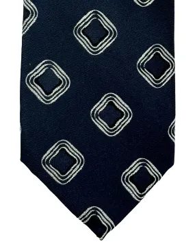 Barba Sevenfold Tie Dark Blue Silver Geometric Design - Sartorial Neckwear