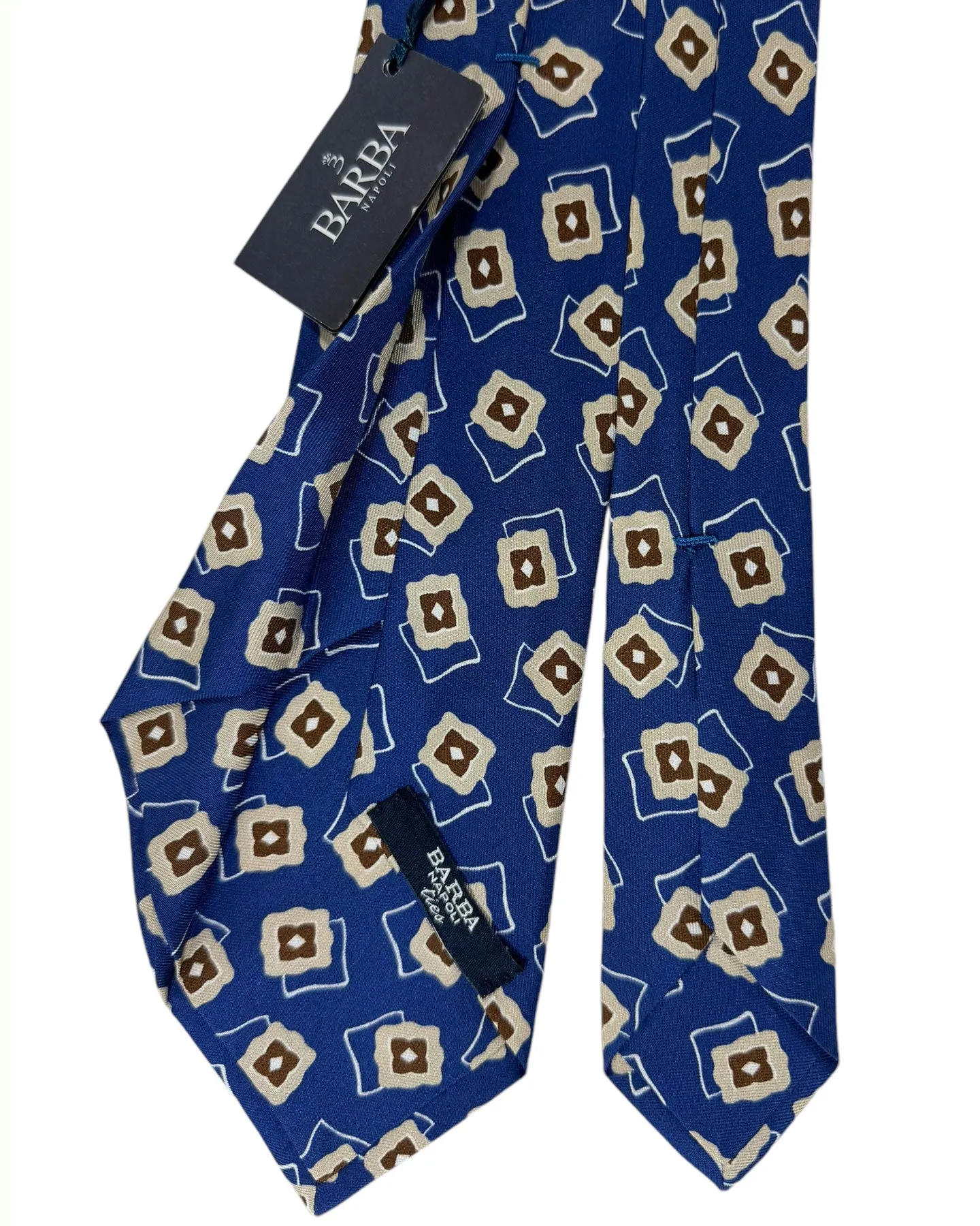 Barba Sevenfold Tie Royal Blue Brown Geometric Design - Sartorial Neckwear