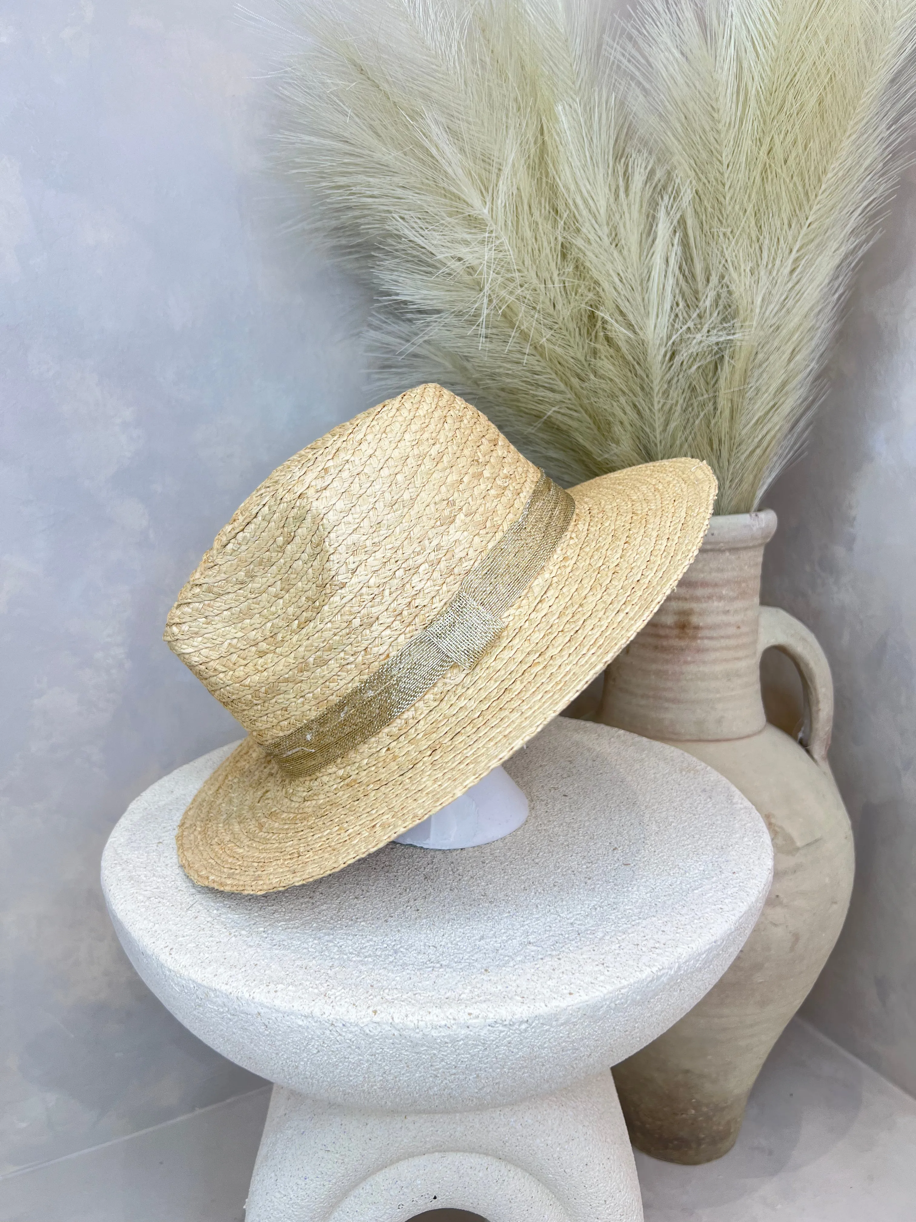 Beige Raffia Trilby Style Hat