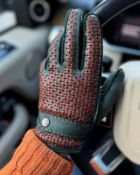 BESPOKE - Peccary Leather and Cashmere Driving Gloves - Dark Green/Cognac