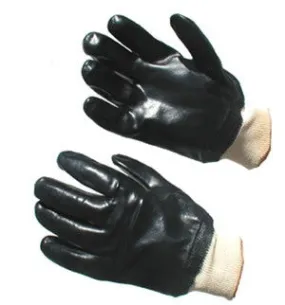 Black PVC Smooth Coated Gloves Knitwrist