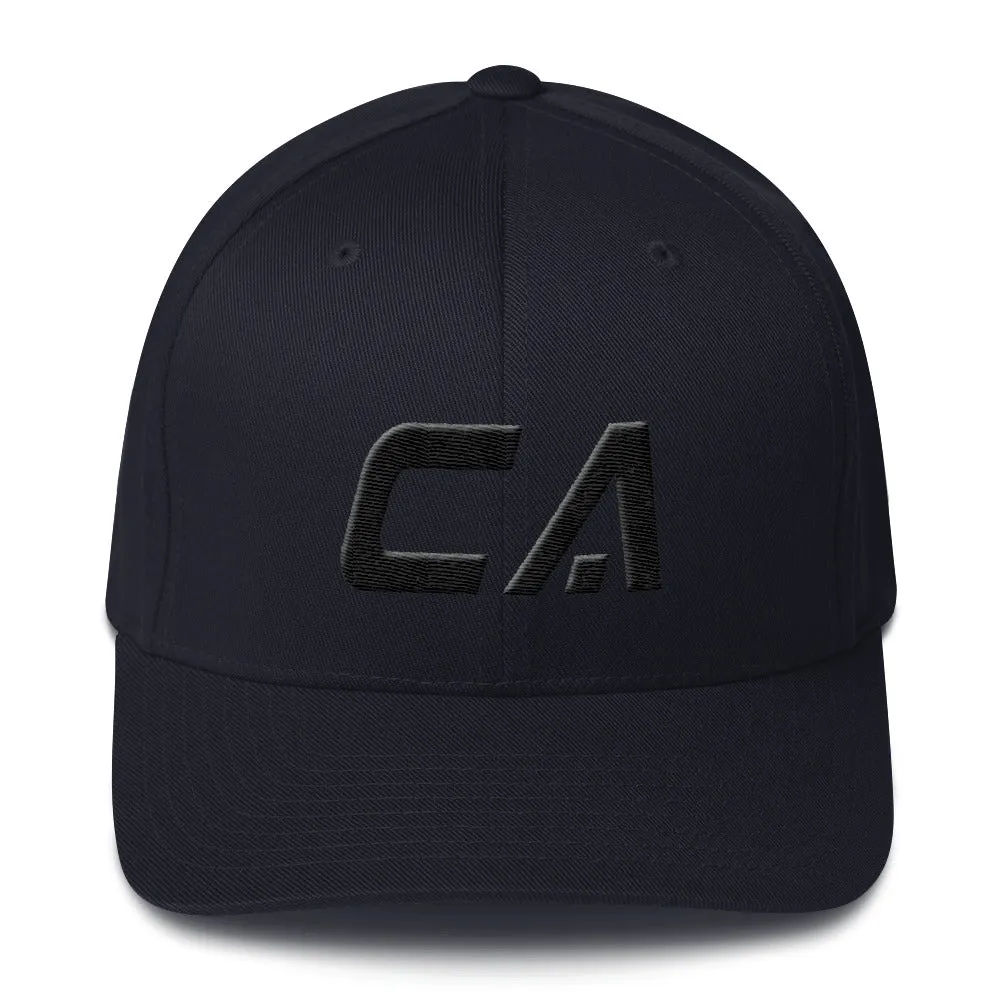 California - Structured Twill Cap - Black Embroidery - CA - Many Hat Color Options Available