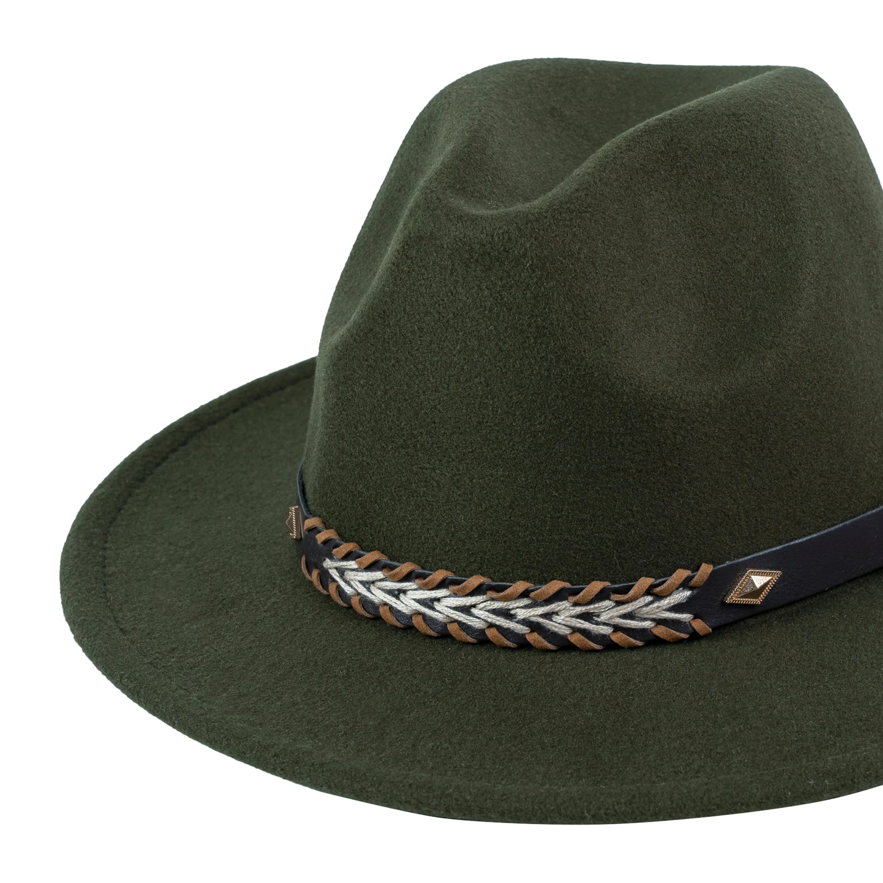 Chokore Fedora Hat with Braided PU Leather Belt (Forest Green)