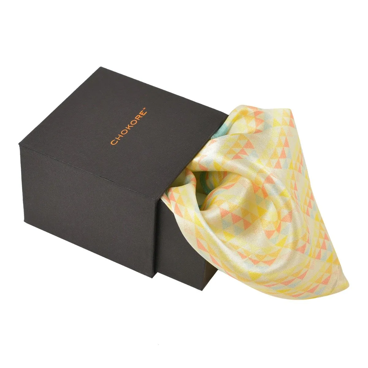 Chokore Peach & Light Blue Silk Pocket Square from the Plaids Line