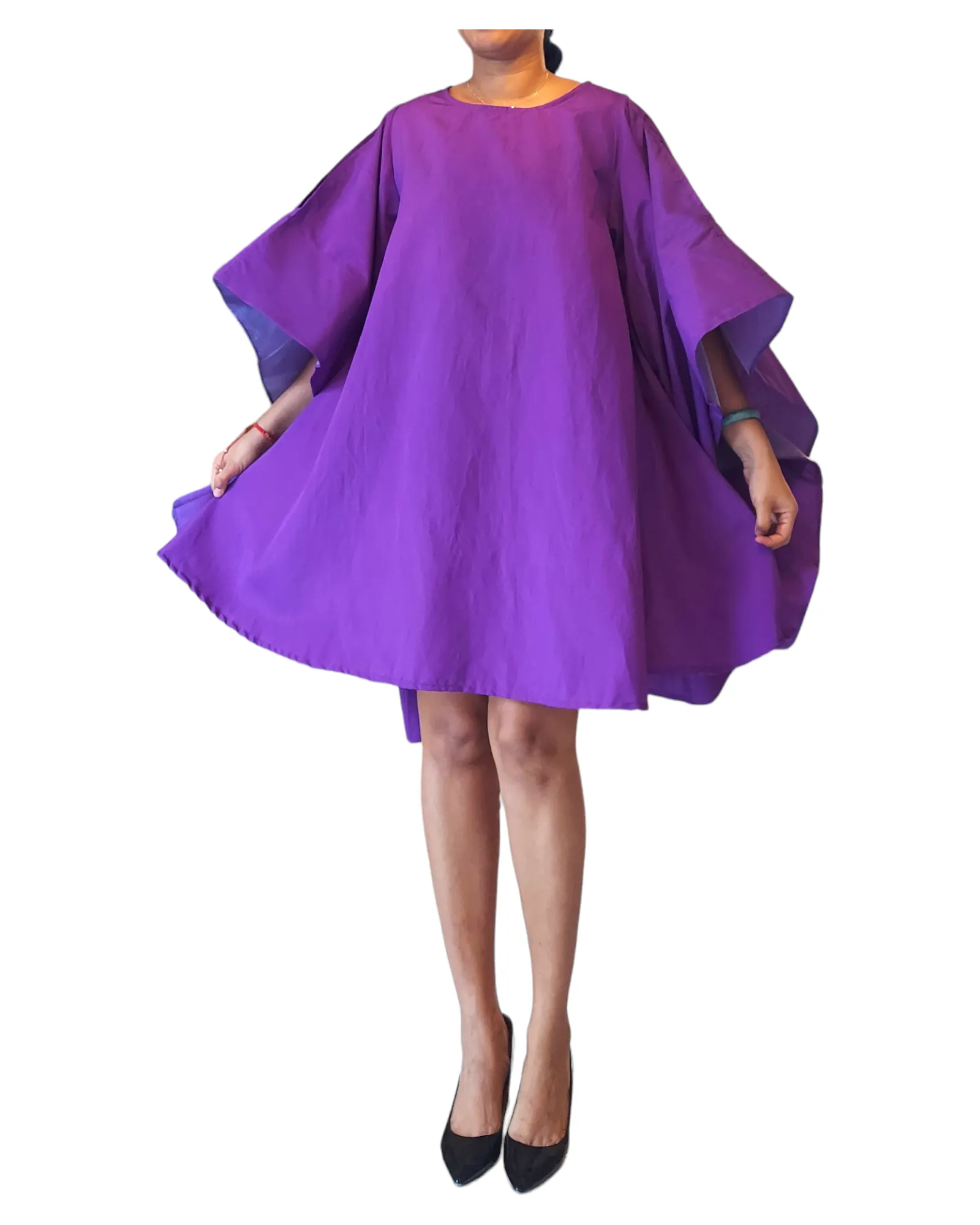 Faux Silk Wing Dress/Poncho Dress/ Wing Sleeves-Purple