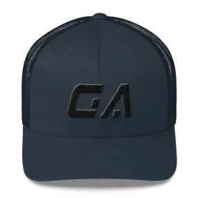 Georgia - Mesh Back Trucker Cap - Black Embroidery - GA - Many Hat Color Options Available