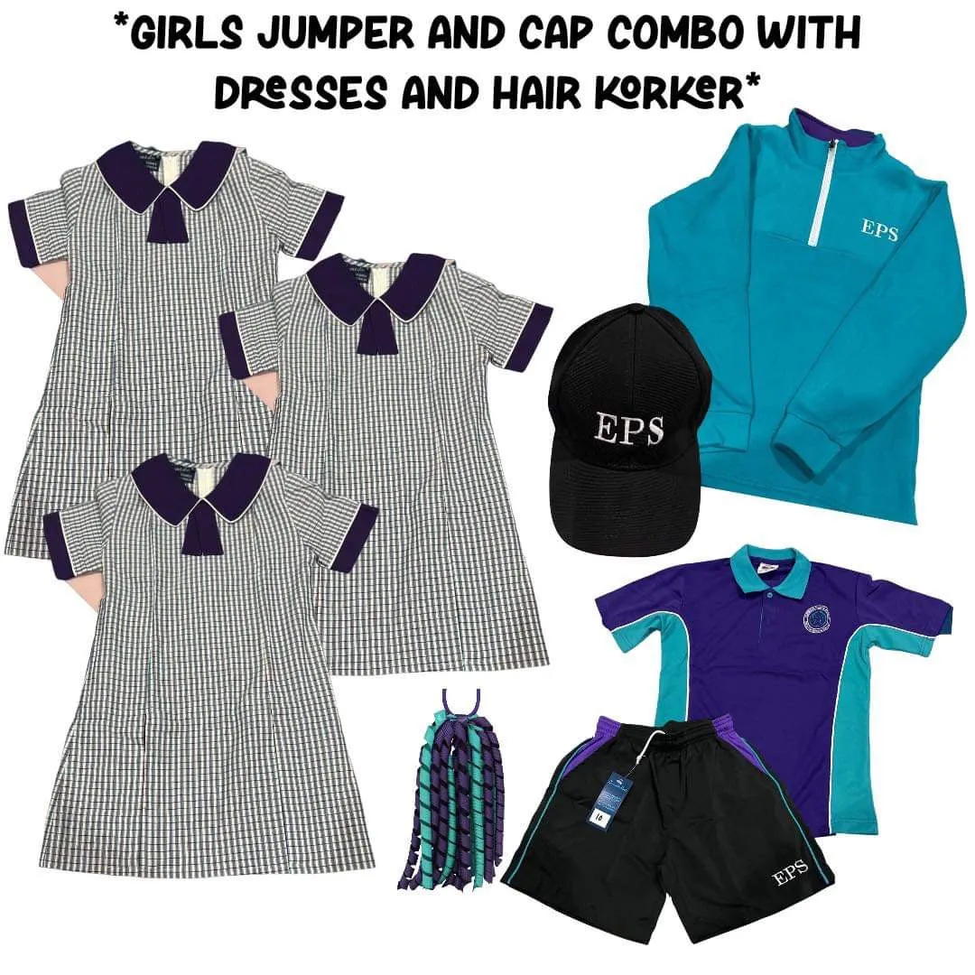 Girls Kindy Pack #8 Summer Dresses, Sports Uniform, Cap, Hair Korker and Jumper