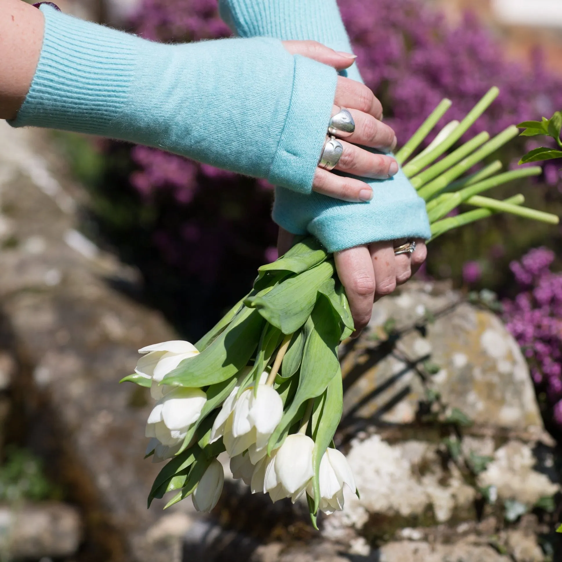 Marine Cashmere Fingerless Gloves