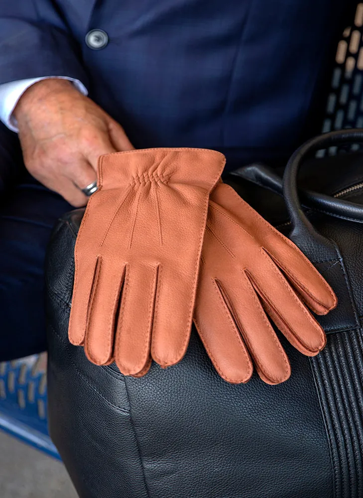 Men's Handsewn Three-Point Cashmere-Lined Deerskin Leather Gloves