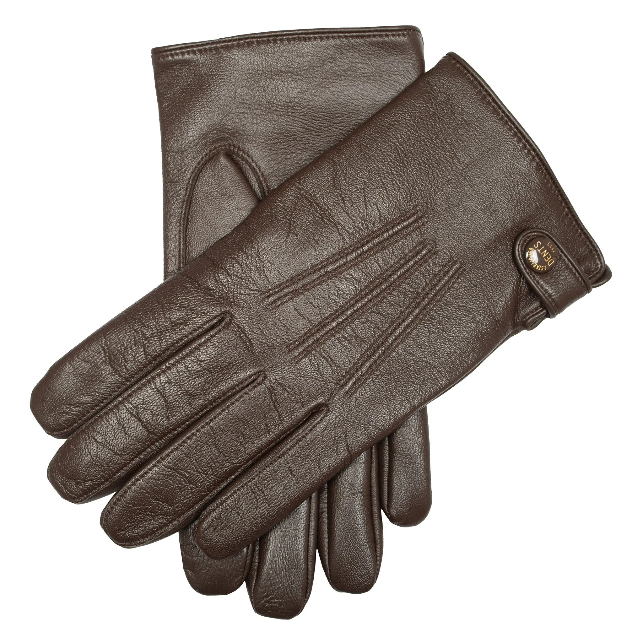 Men’s Heritage Touchscreen Three-Point Cashmere-Lined Leather Gloves with Stud Tab