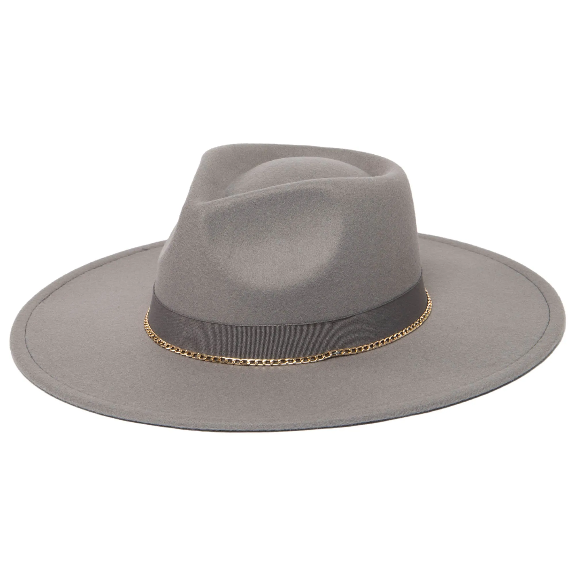 Mia - Faux Felt Fedora with Pinch Crown and Gold Trim Band