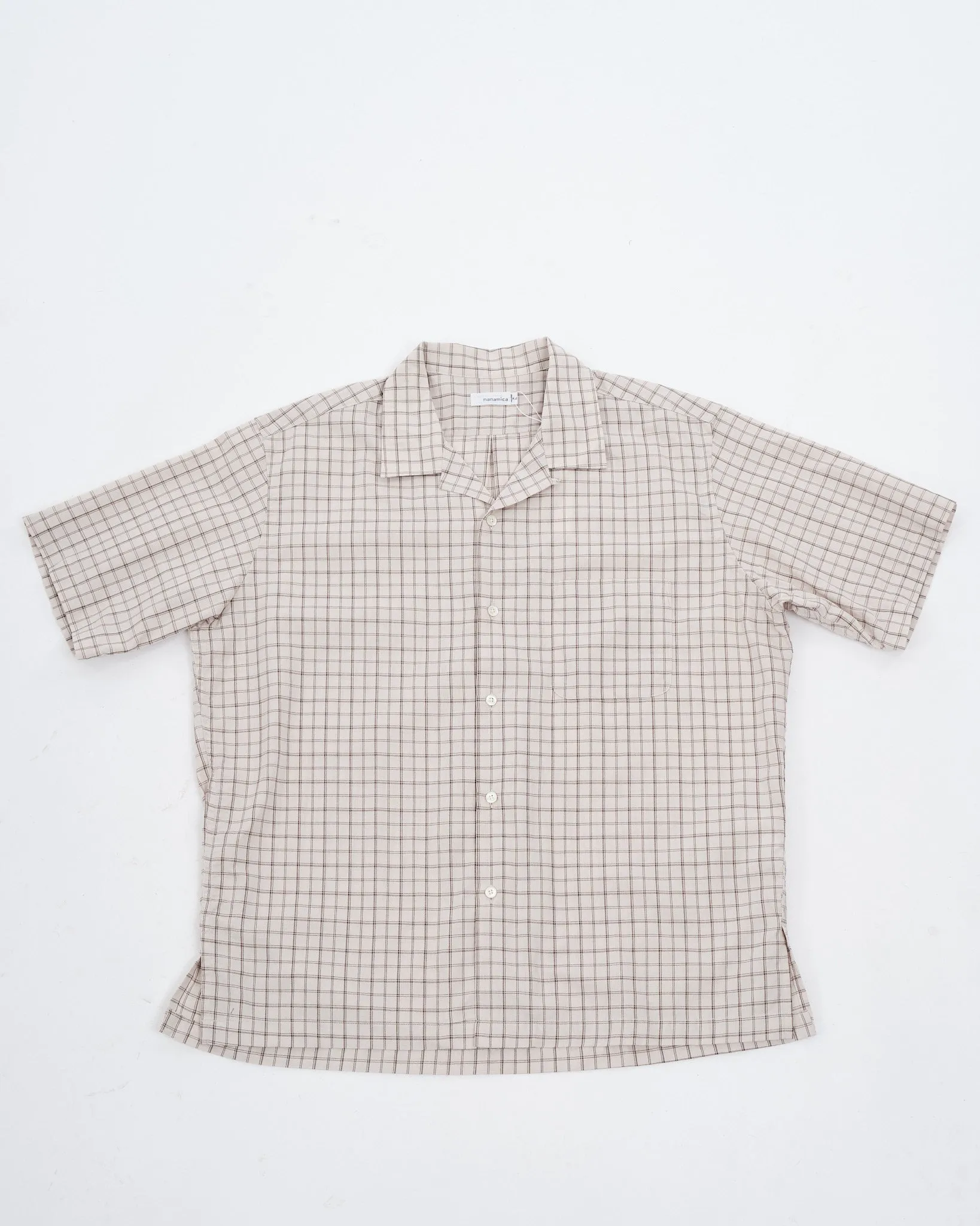 Open collar Panama Plaid S/S Shirt Beige