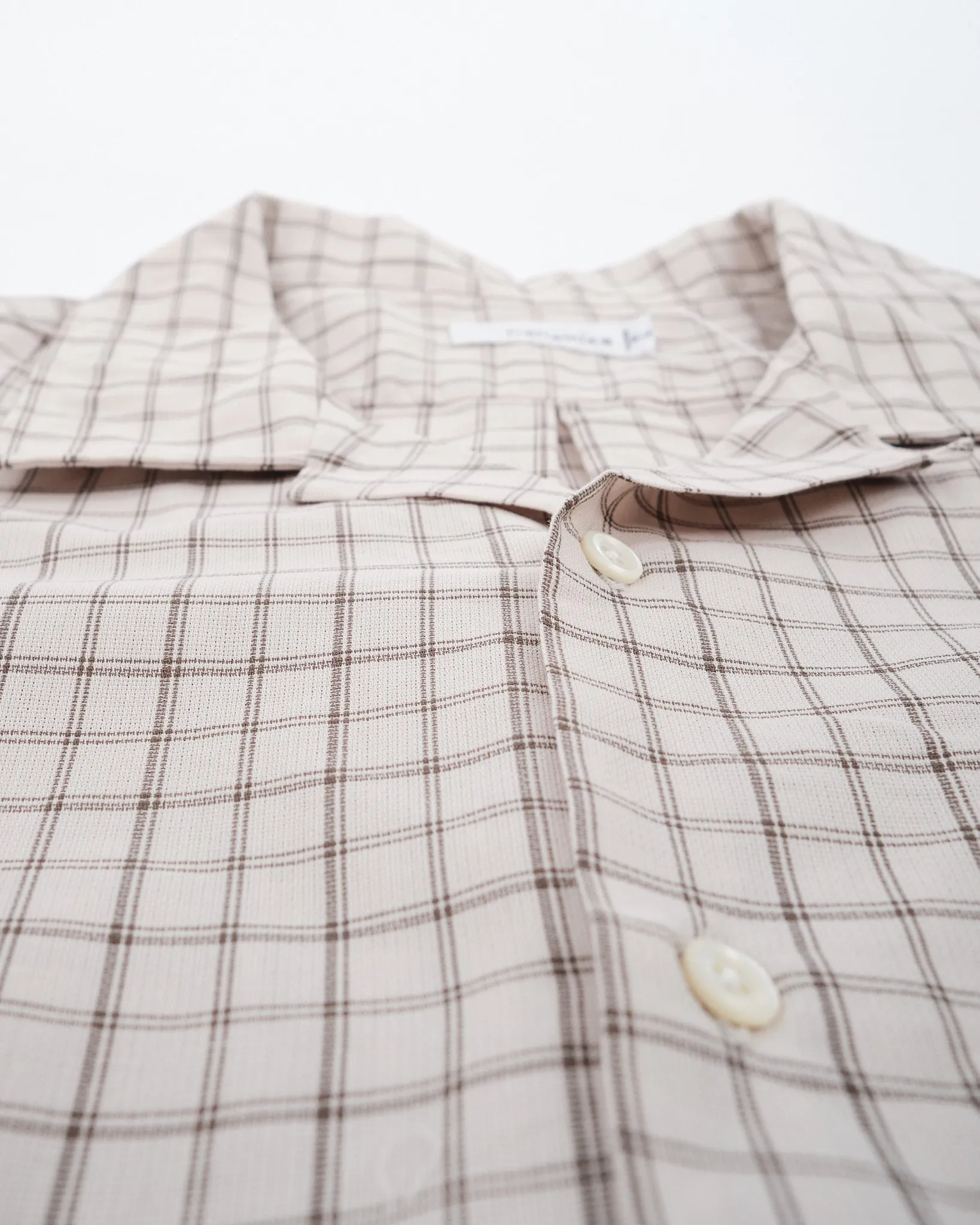 Open collar Panama Plaid S/S Shirt Beige