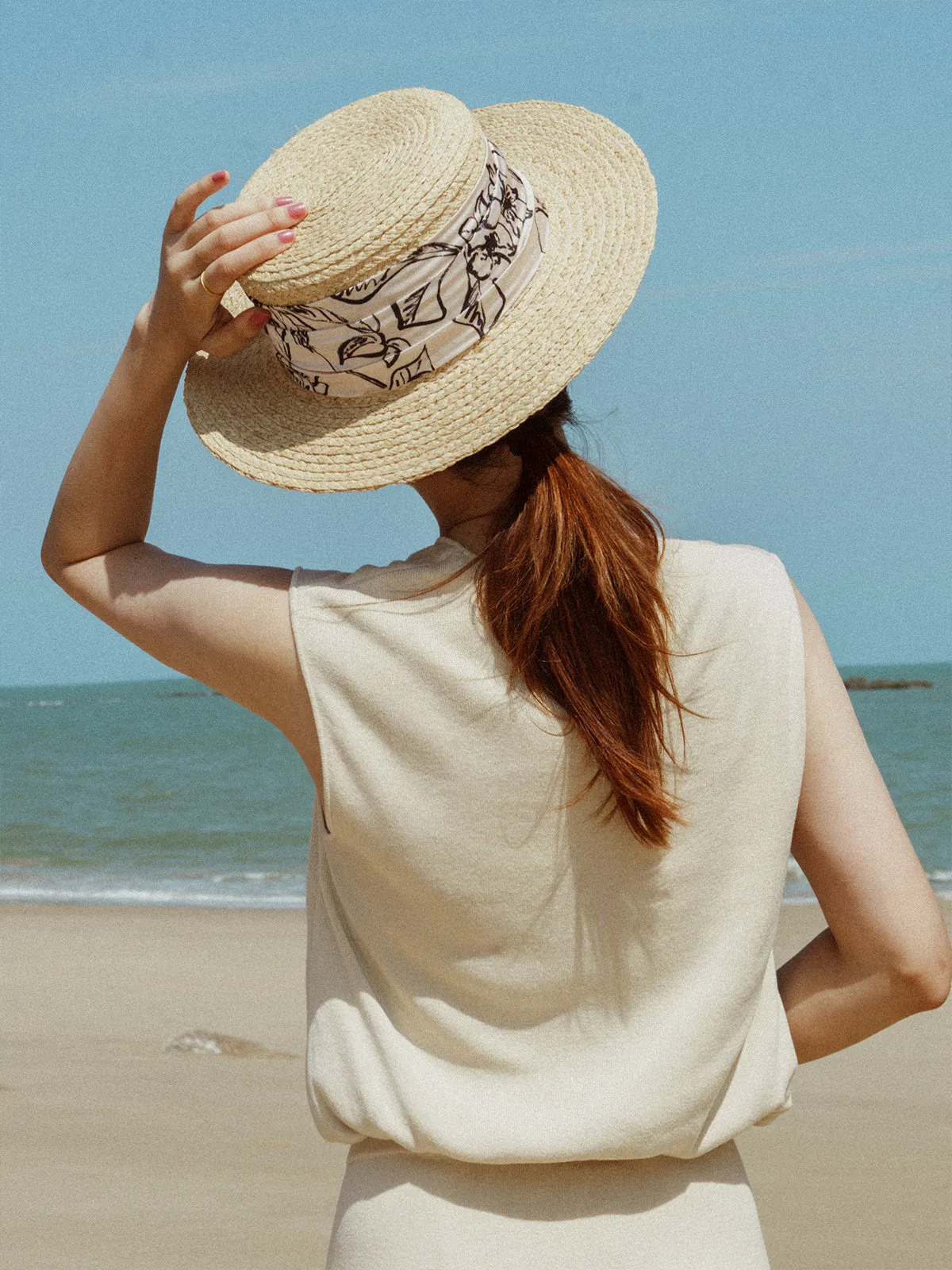 "La Isla" Straw Hat with Ribbon Band - Cream