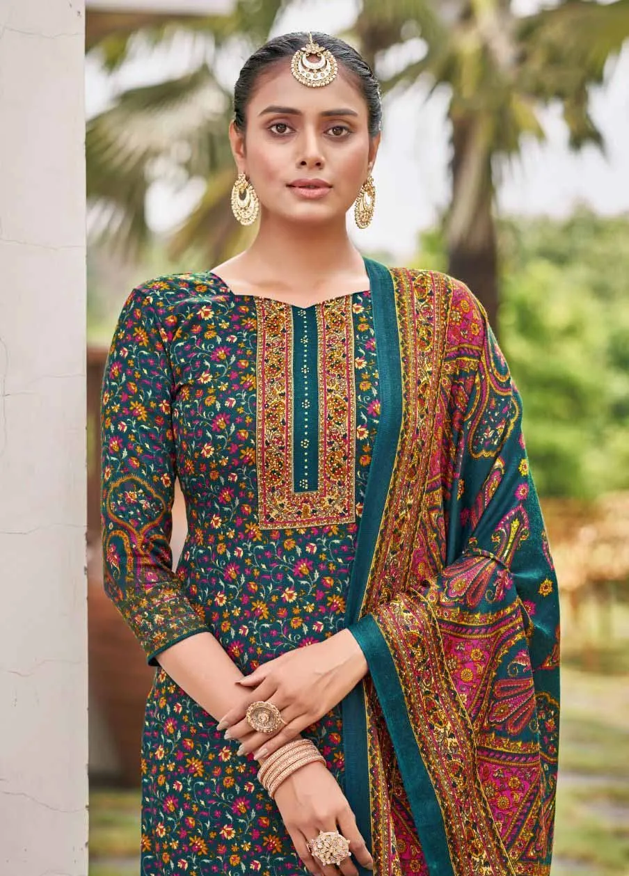 Roli Moli Pashmina Jacquard Emerald green Winter Suits Collection