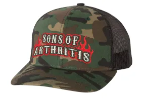 Sons of Arthritis RED FLAME CAMO Trucker Cap