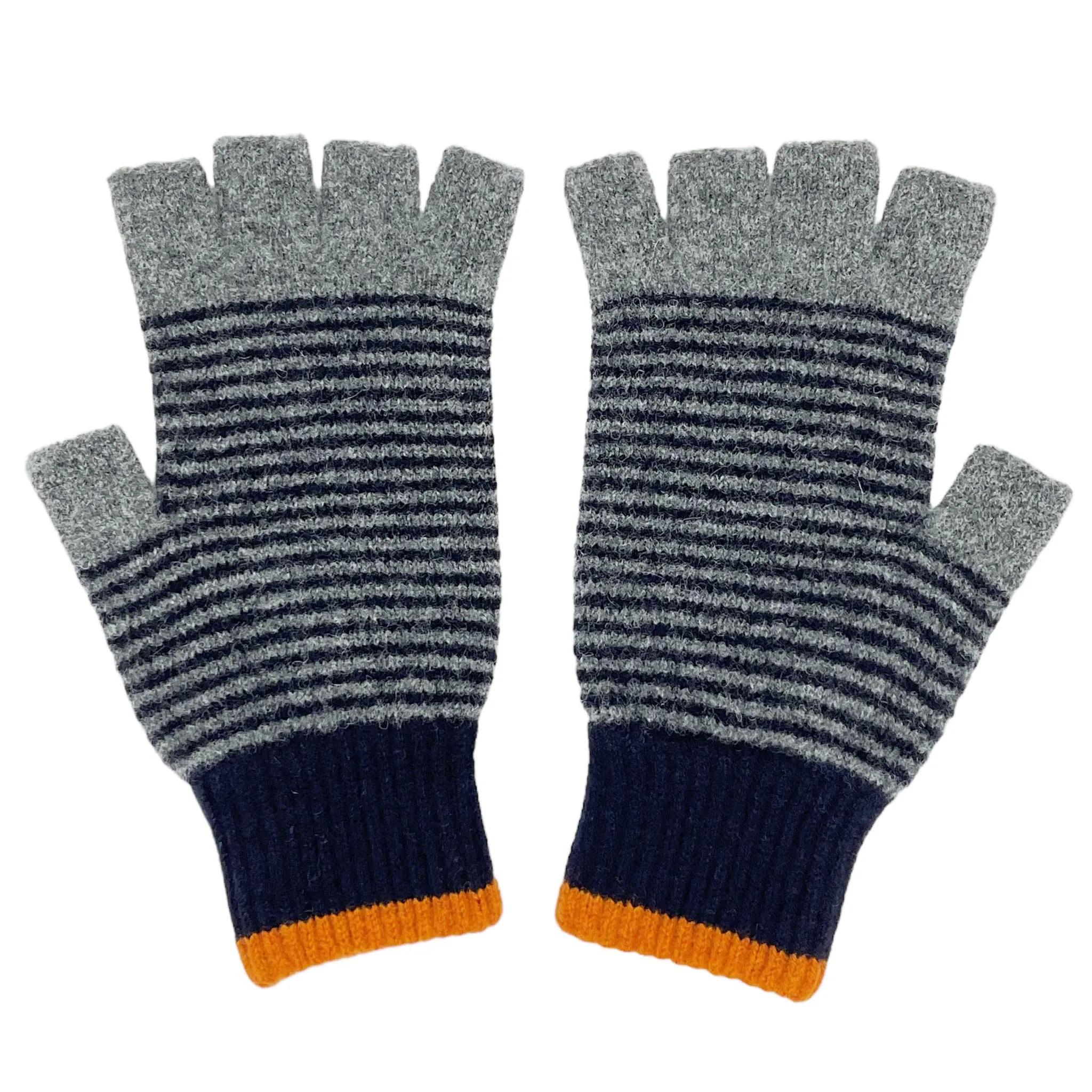 Unisex Grey & Navy Stripy Fingerless Gloves