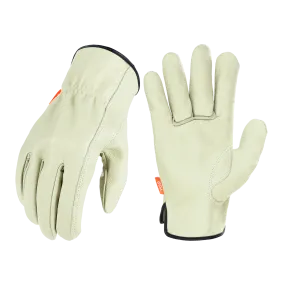 VGO 1/3 Pairs Unlined Men's Pigskin Leather Work Gloves, Drivers Gloves (White, PA9501)