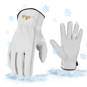 VGO 2 Pairs 32℉ or Above Lined Winter Cow Grain Leather Work and Driver Gloves For men (Cream,CA9501F)