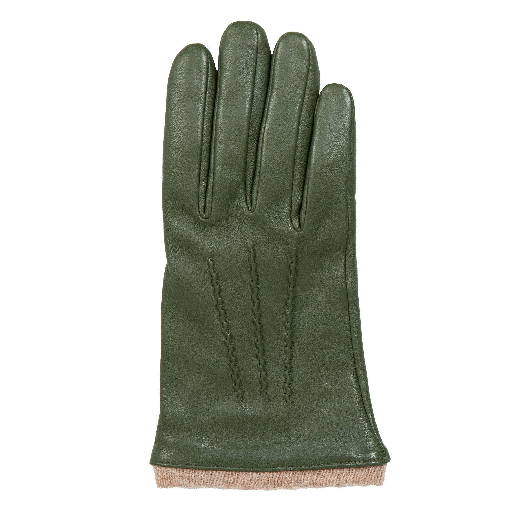 Women’s Three-Point Wool-Lined Leather Gloves with Knitted Cuffs