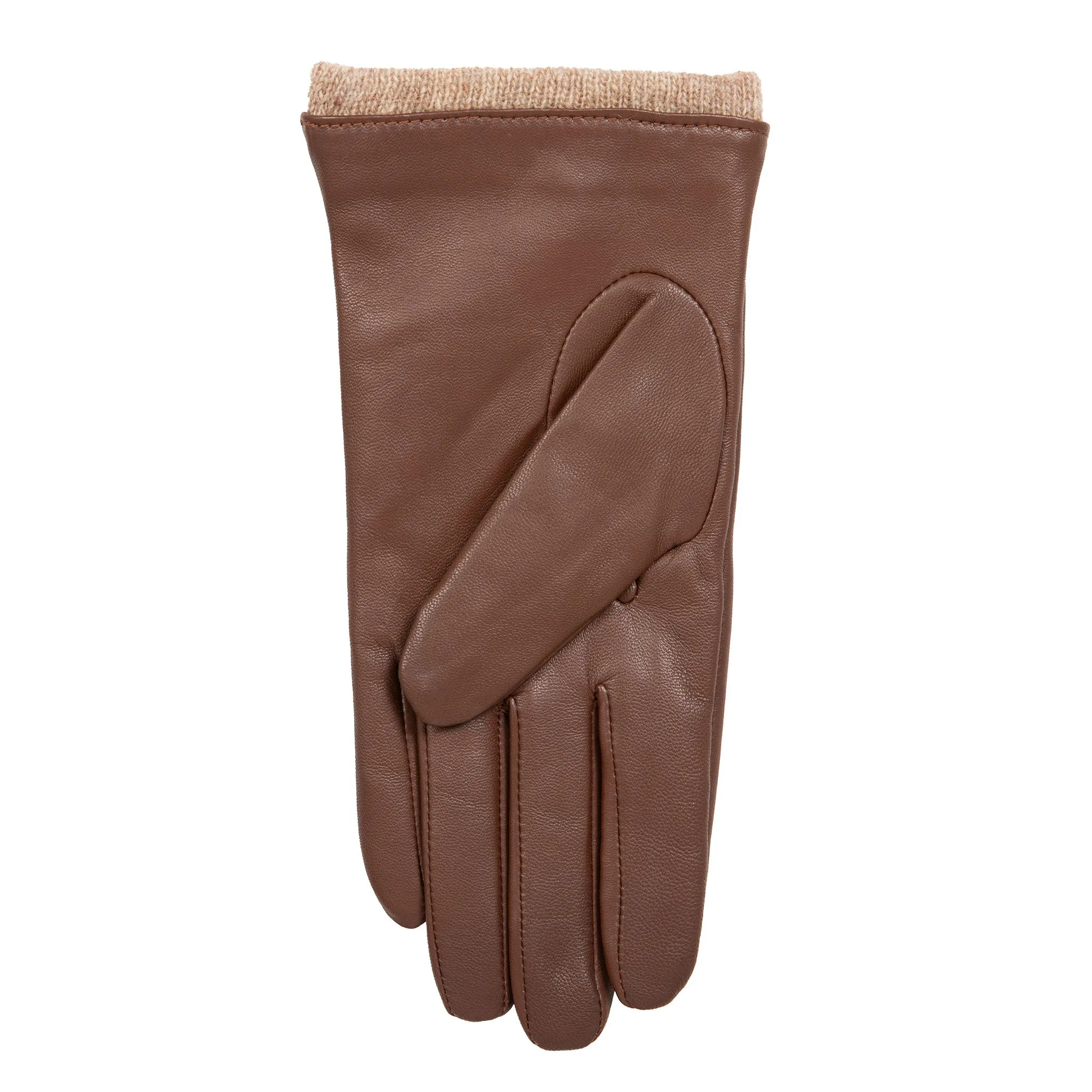 Women’s Three-Point Wool-Lined Leather Gloves with Knitted Cuffs