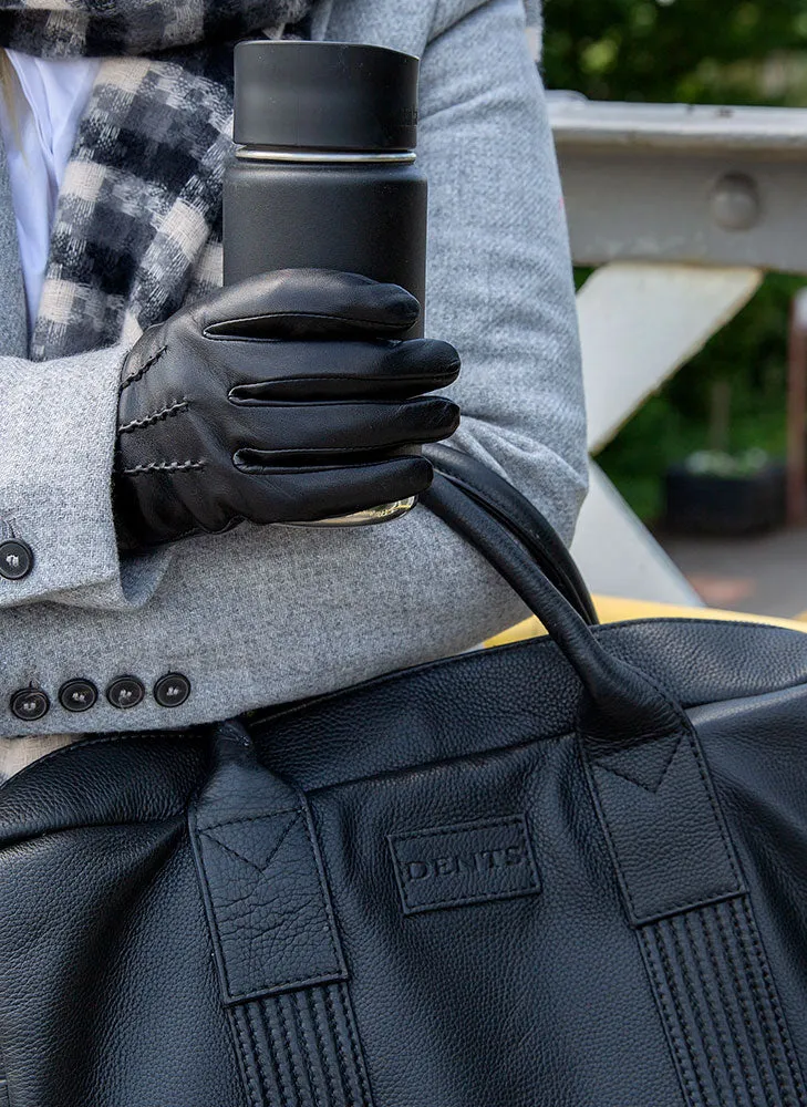 Women’s Three-Point Wool-Lined Leather Gloves with Knitted Cuffs