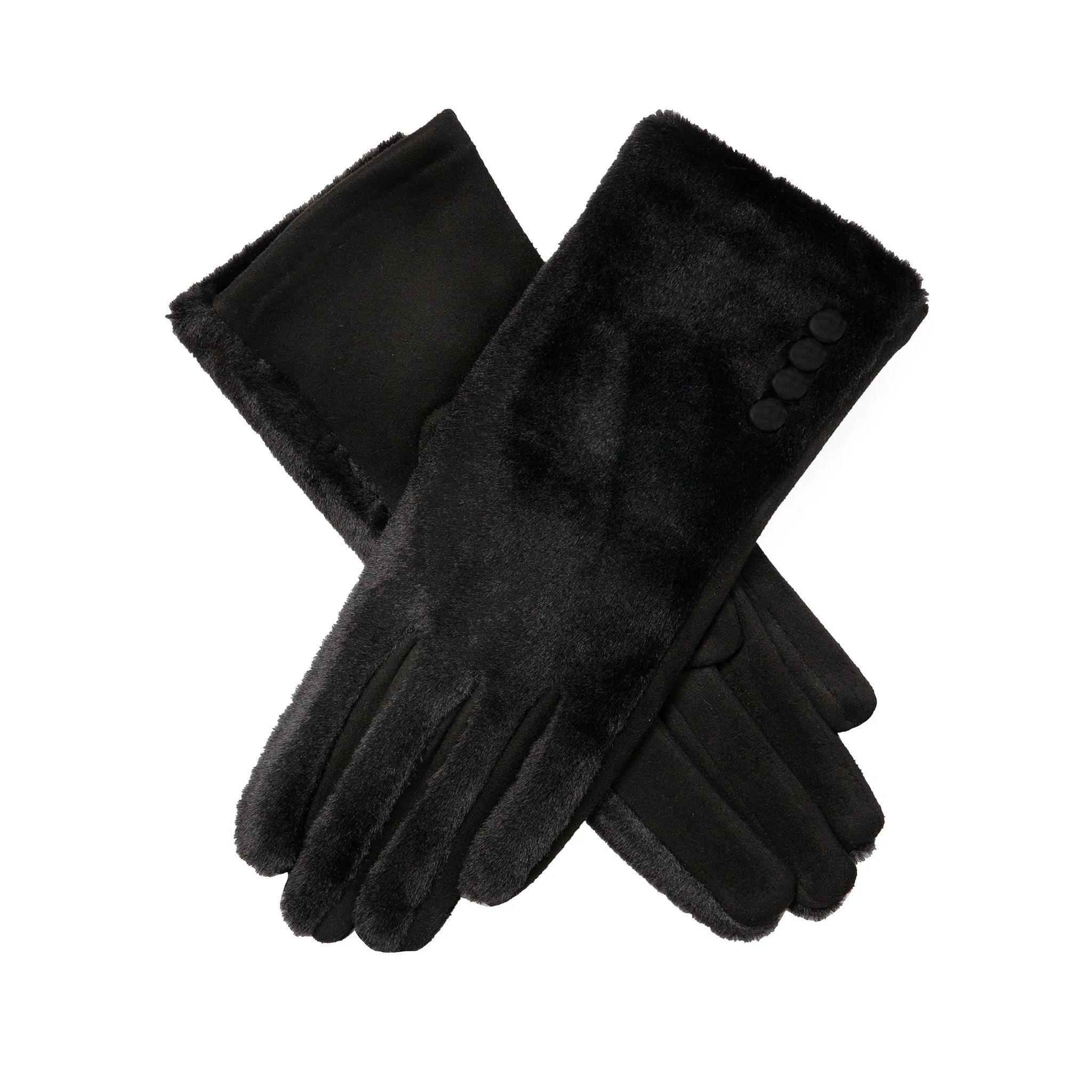 Womens Touchscreen-Compatible Faux Suede and Fur Gloves with Velour Lining