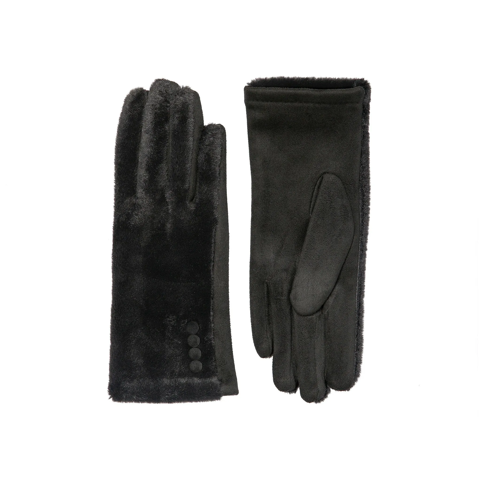 Womens Touchscreen-Compatible Faux Suede and Fur Gloves with Velour Lining