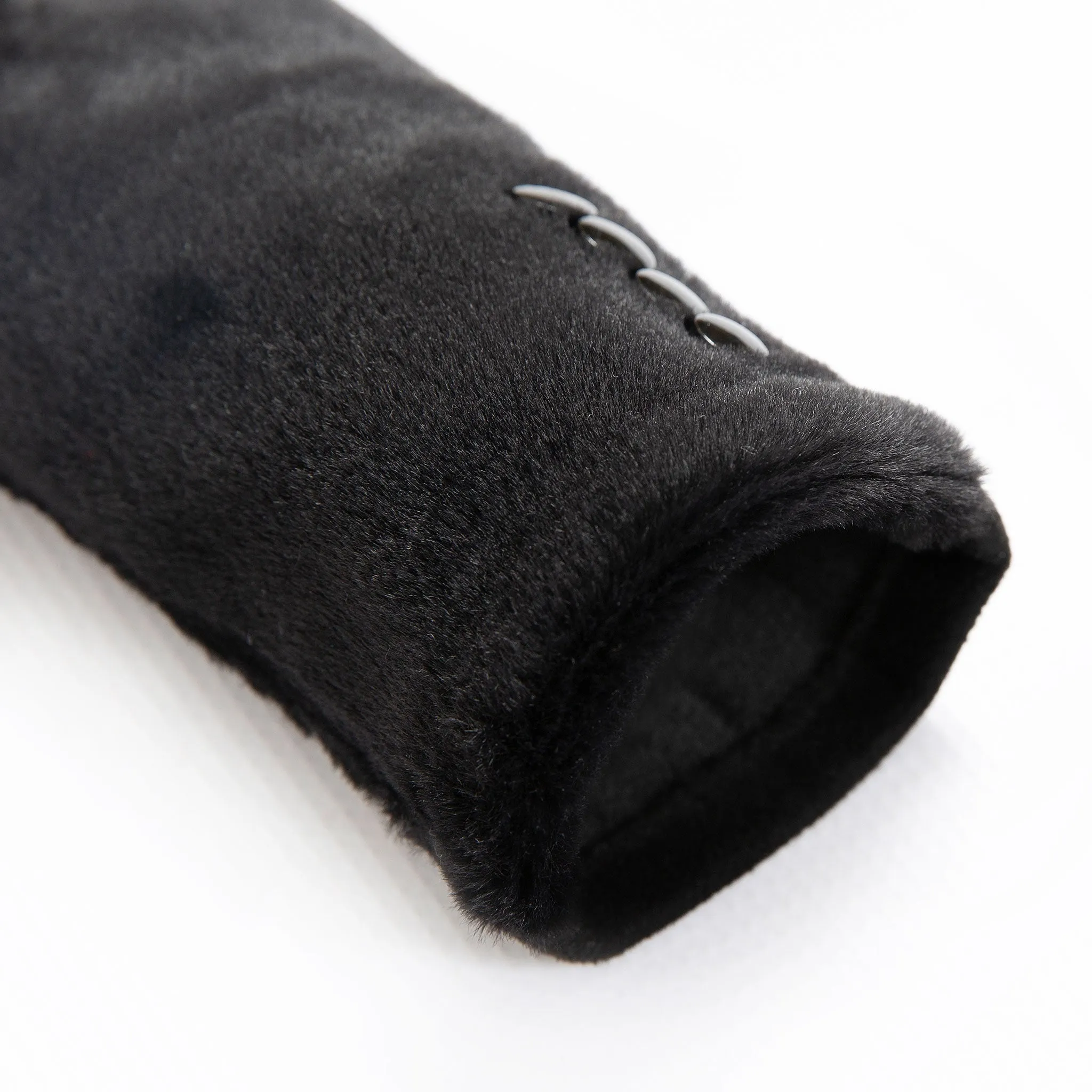 Womens Touchscreen-Compatible Faux Suede and Fur Gloves with Velour Lining