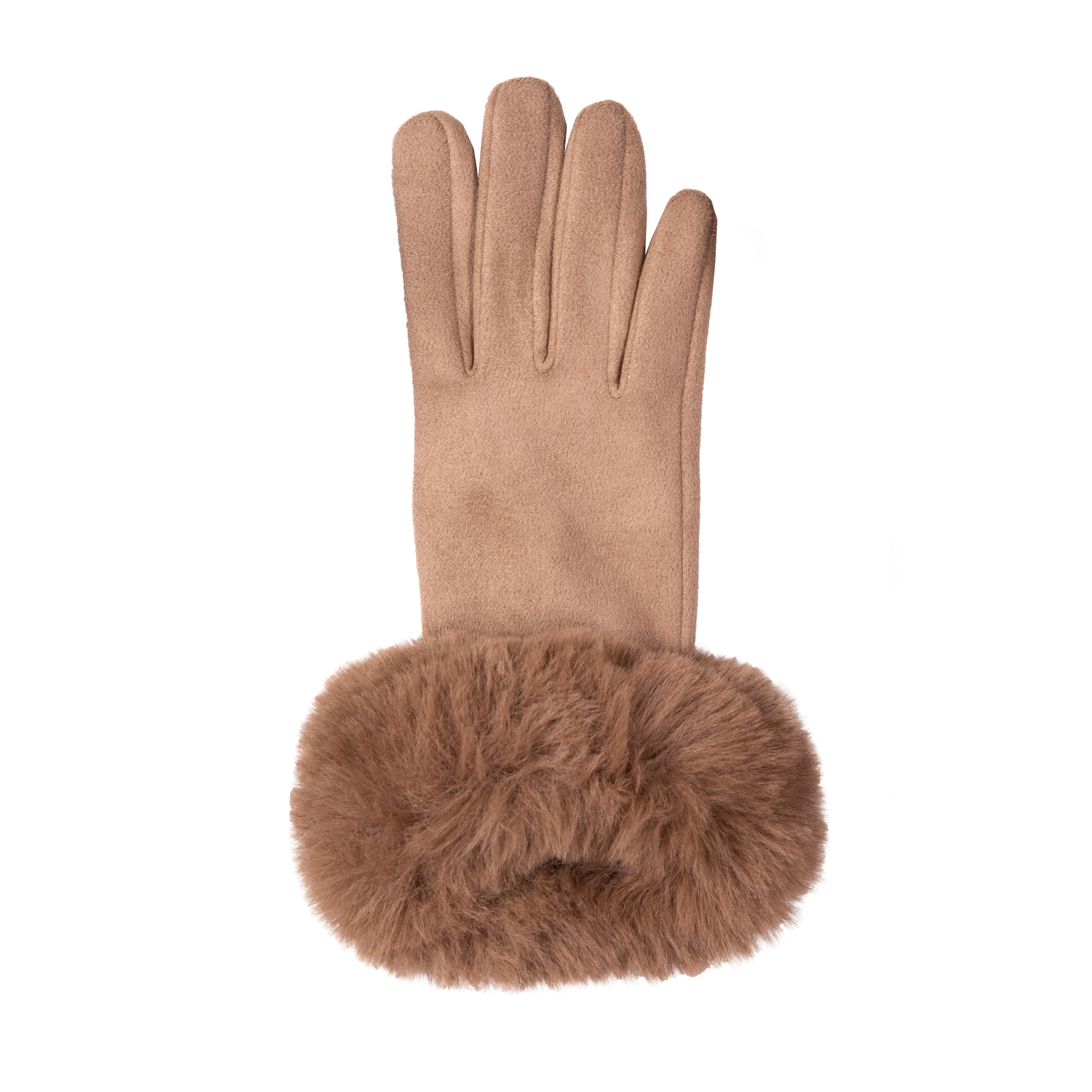 Women's Touchscreen Velour-Lined Faux Suede Gloves with Faux Fur Cuffs