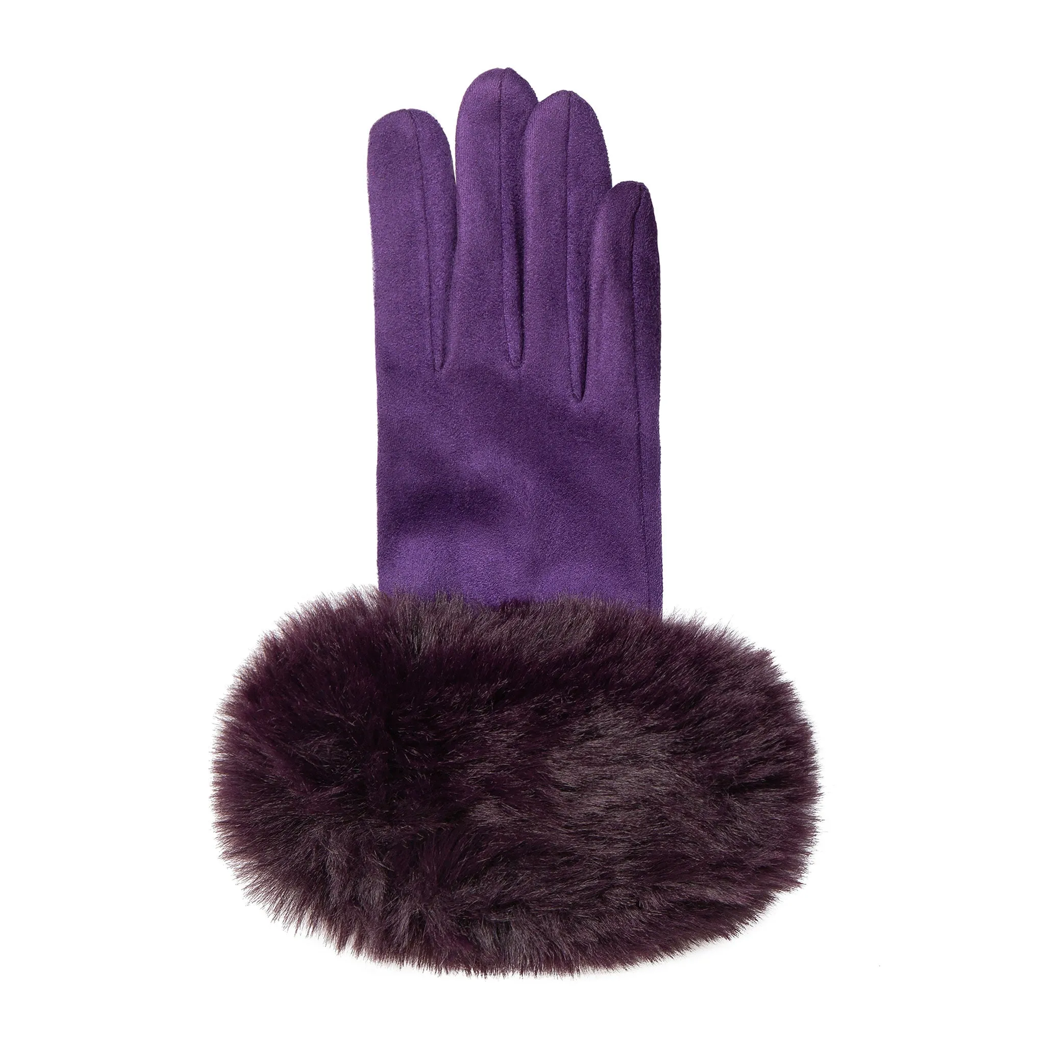 Women's Touchscreen Velour-Lined Faux Suede Gloves with Faux Fur Cuffs