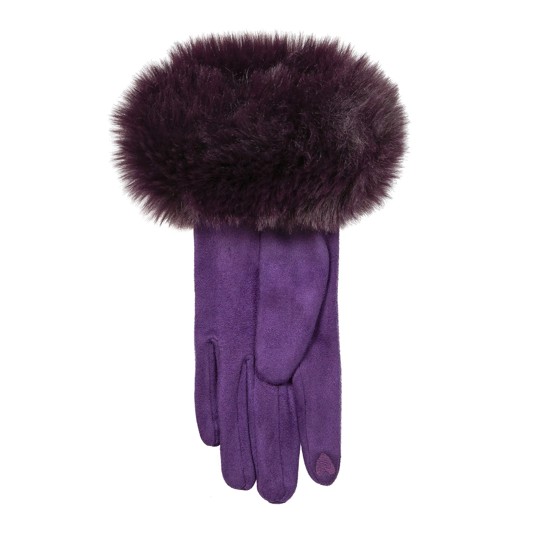 Women's Touchscreen Velour-Lined Faux Suede Gloves with Faux Fur Cuffs