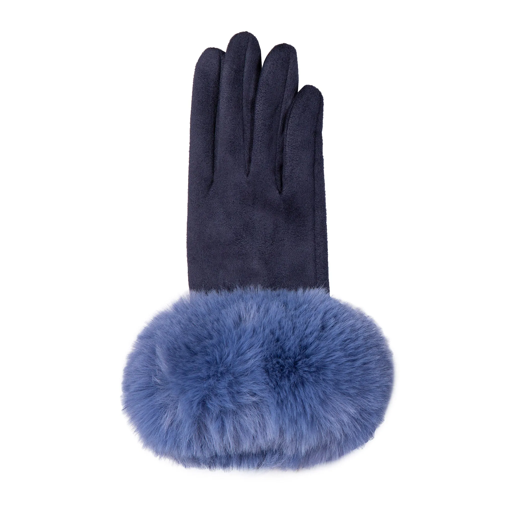 Women's Touchscreen Velour-Lined Faux Suede Gloves with Faux Fur Cuffs