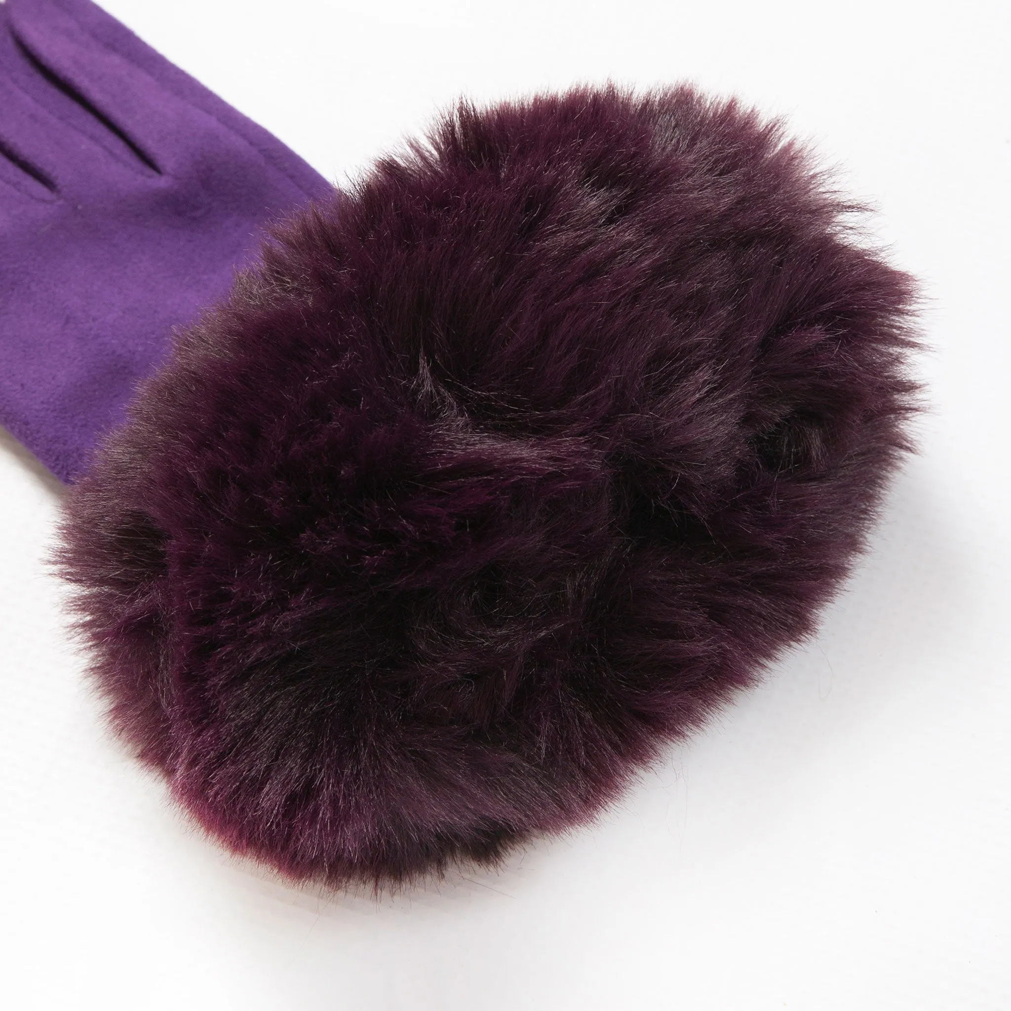 Women's Touchscreen Velour-Lined Faux Suede Gloves with Faux Fur Cuffs