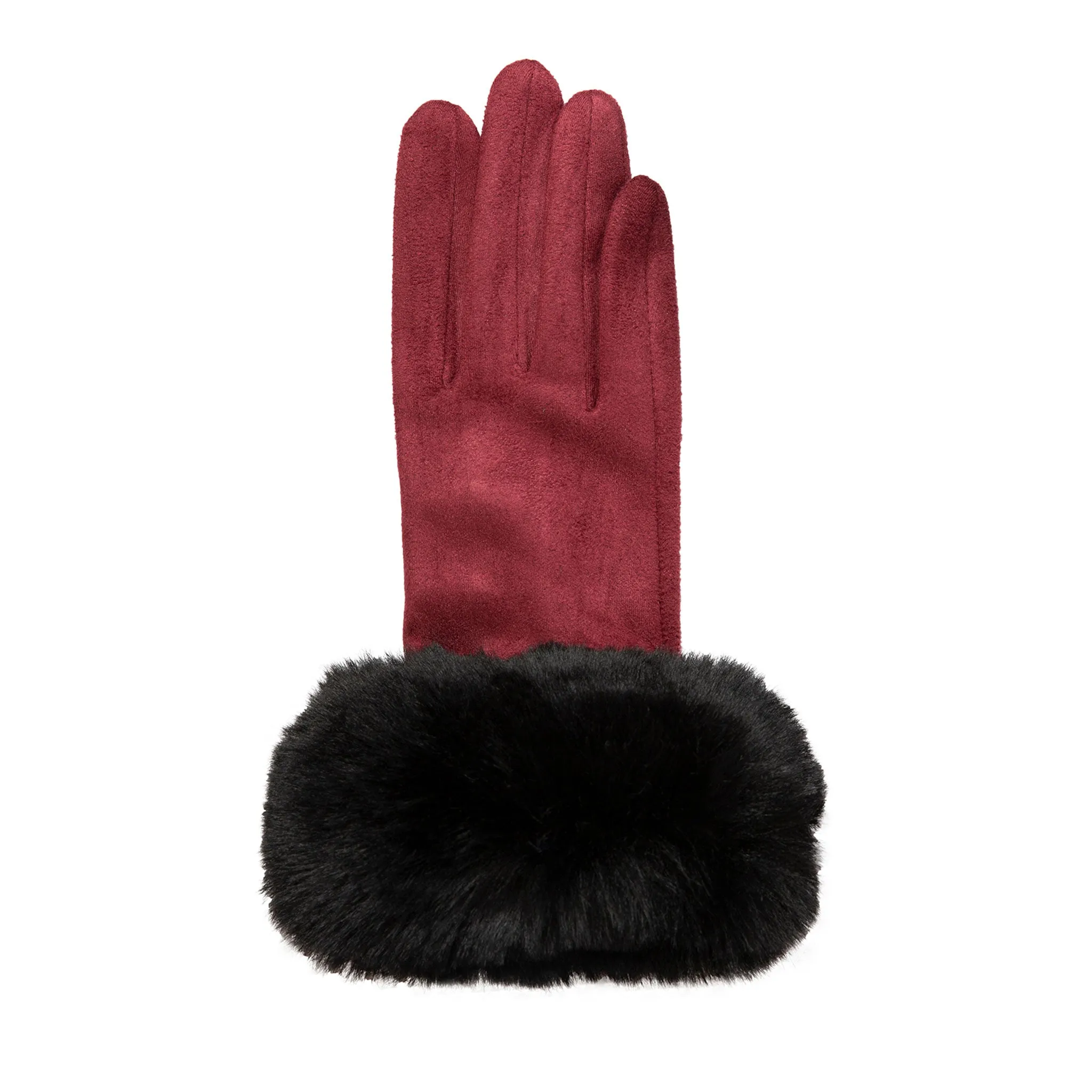 Women's Touchscreen Velour-Lined Faux Suede Gloves with Faux Fur Cuffs