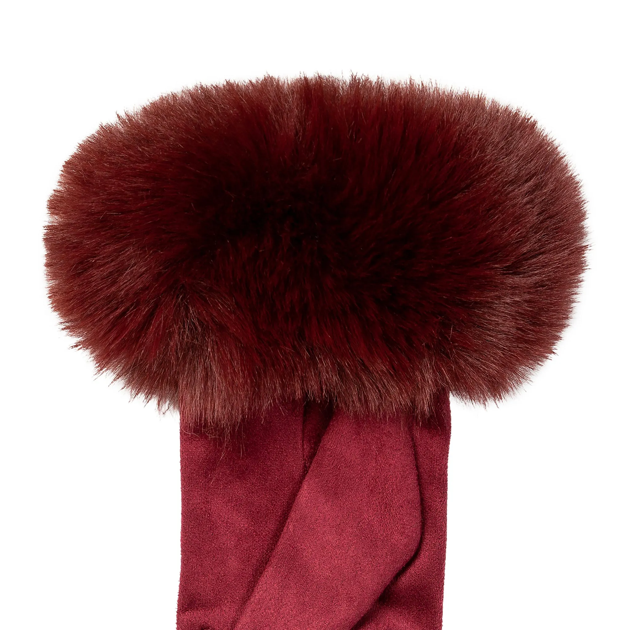 Women's Touchscreen Velour-Lined Faux Suede Gloves with Faux Fur Cuffs