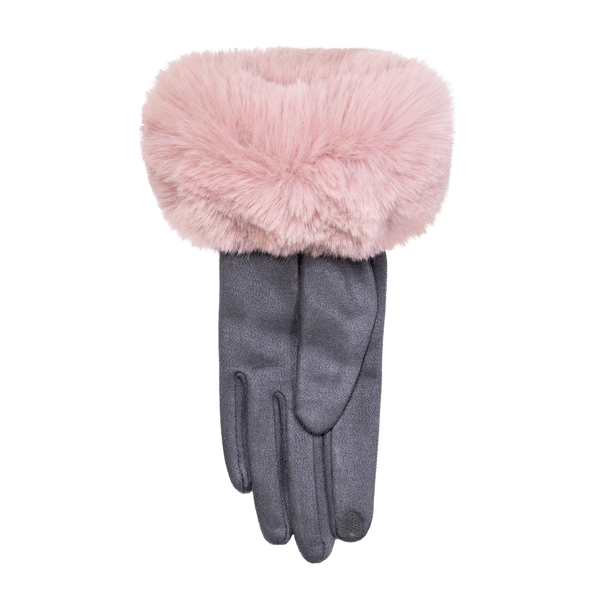 Women's Touchscreen Velour-Lined Faux Suede Gloves with Faux Fur Cuffs