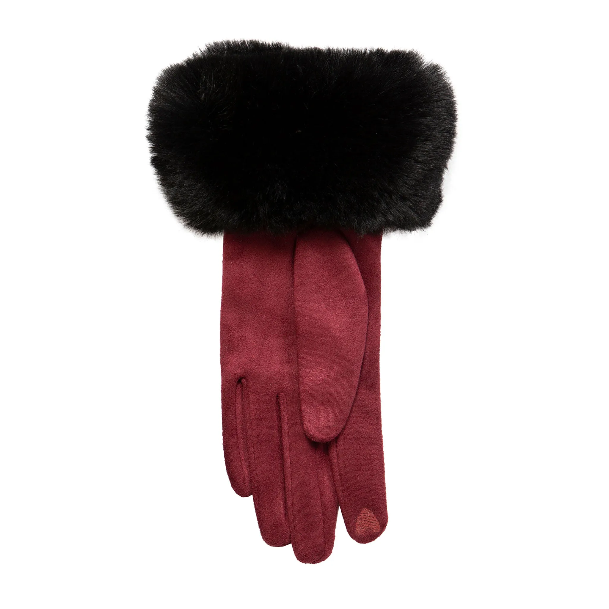 Women's Touchscreen Velour-Lined Faux Suede Gloves with Faux Fur Cuffs