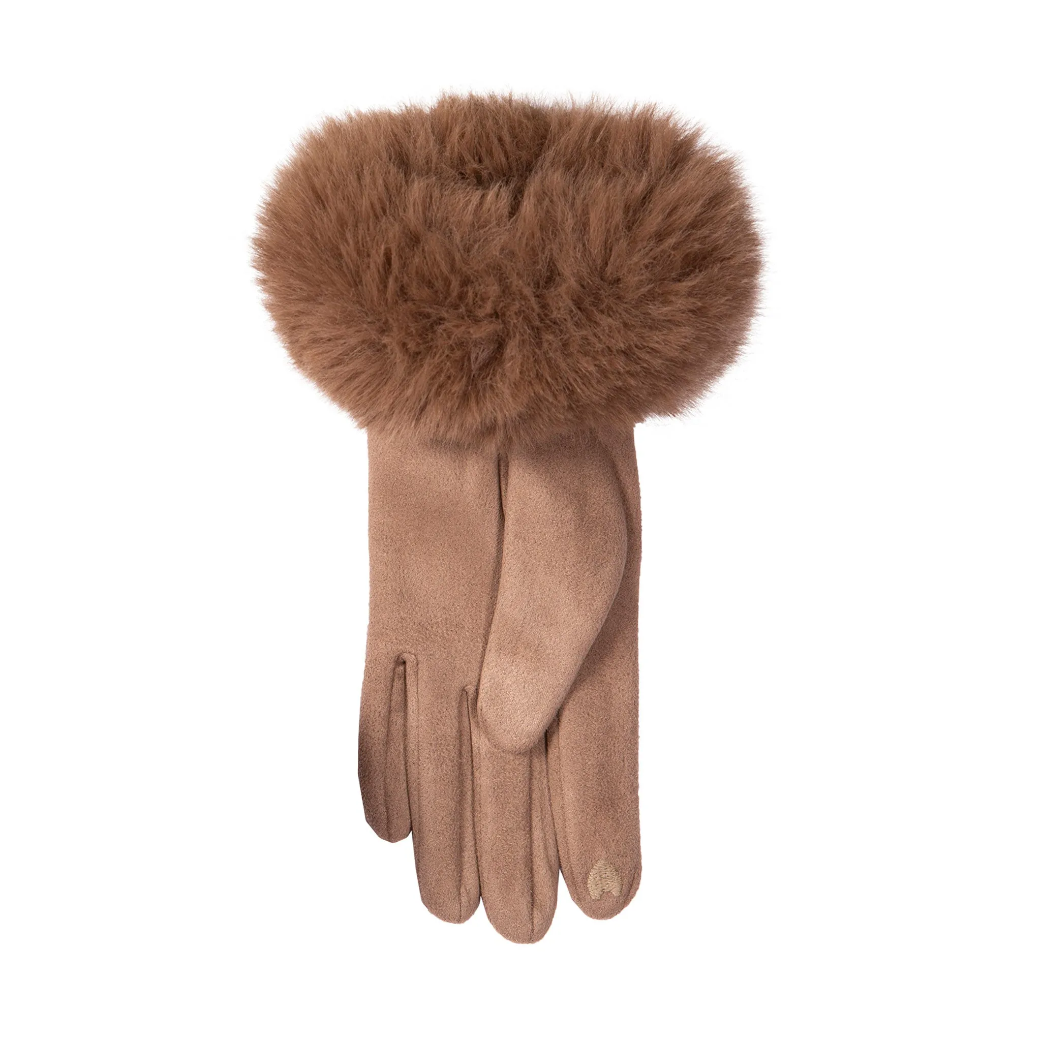 Women's Touchscreen Velour-Lined Faux Suede Gloves with Faux Fur Cuffs