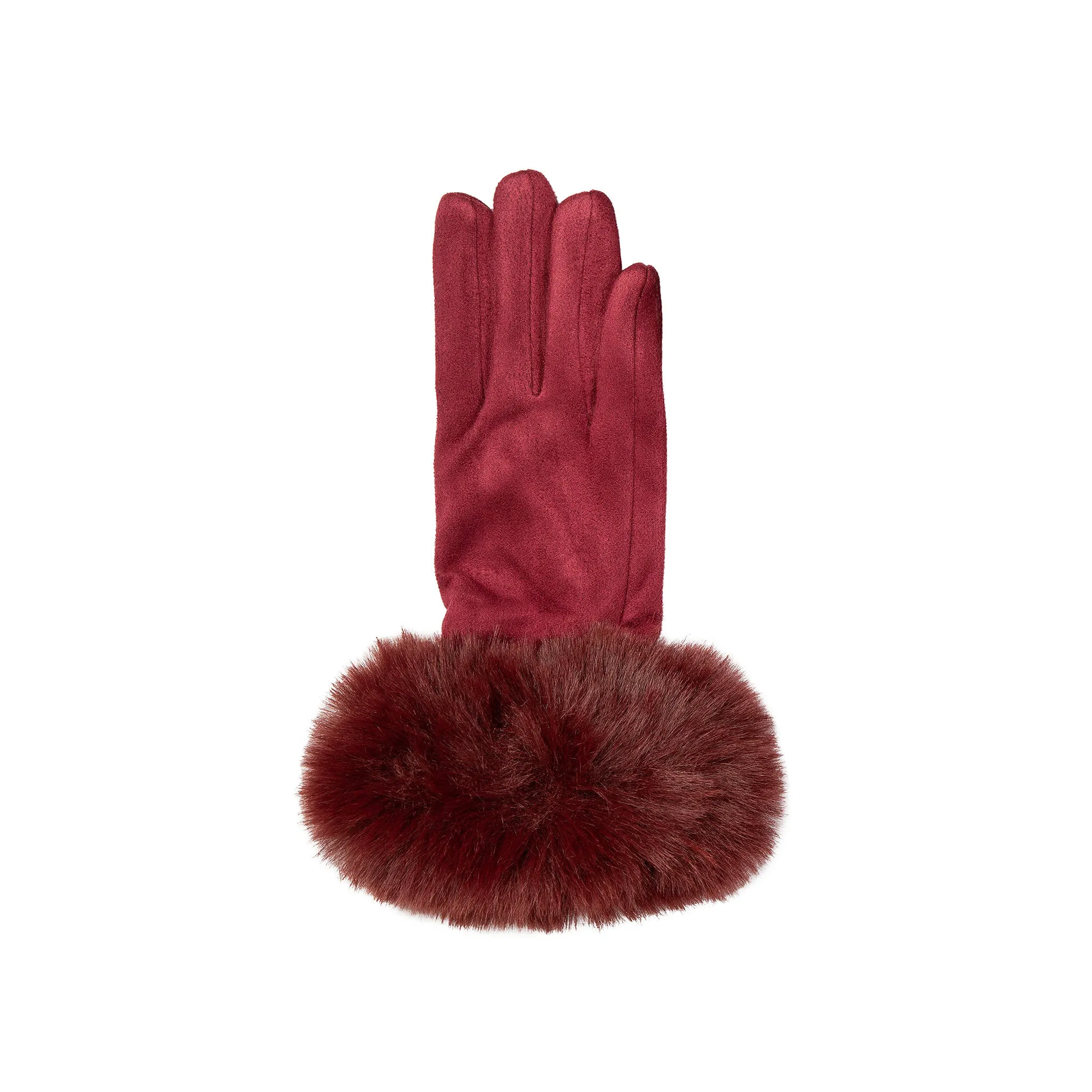 Women's Touchscreen Velour-Lined Faux Suede Gloves with Faux Fur Cuffs