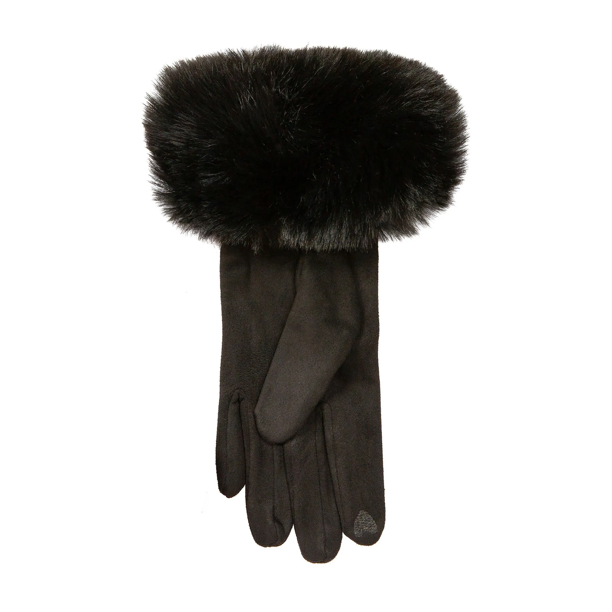 Women's Touchscreen Velour-Lined Faux Suede Gloves with Faux Fur Cuffs