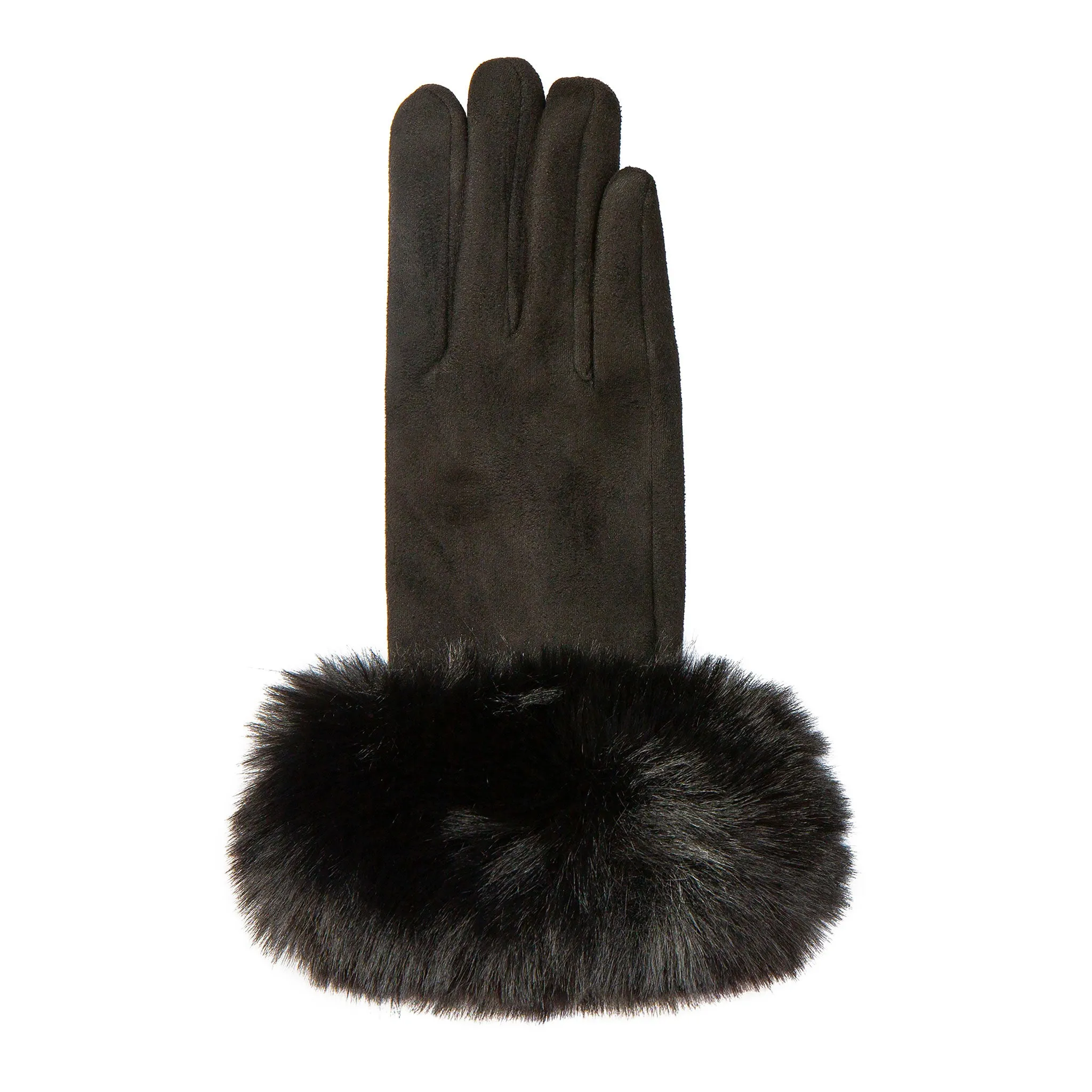 Women's Touchscreen Velour-Lined Faux Suede Gloves with Faux Fur Cuffs