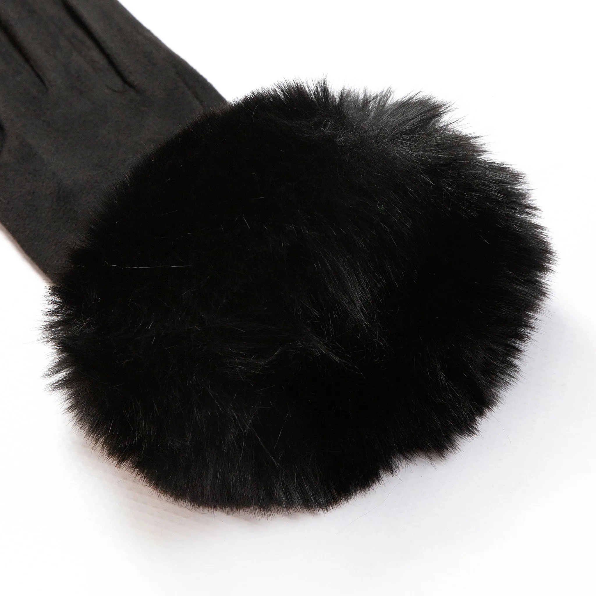 Women's Touchscreen Velour-Lined Faux Suede Gloves with Faux Fur Cuffs