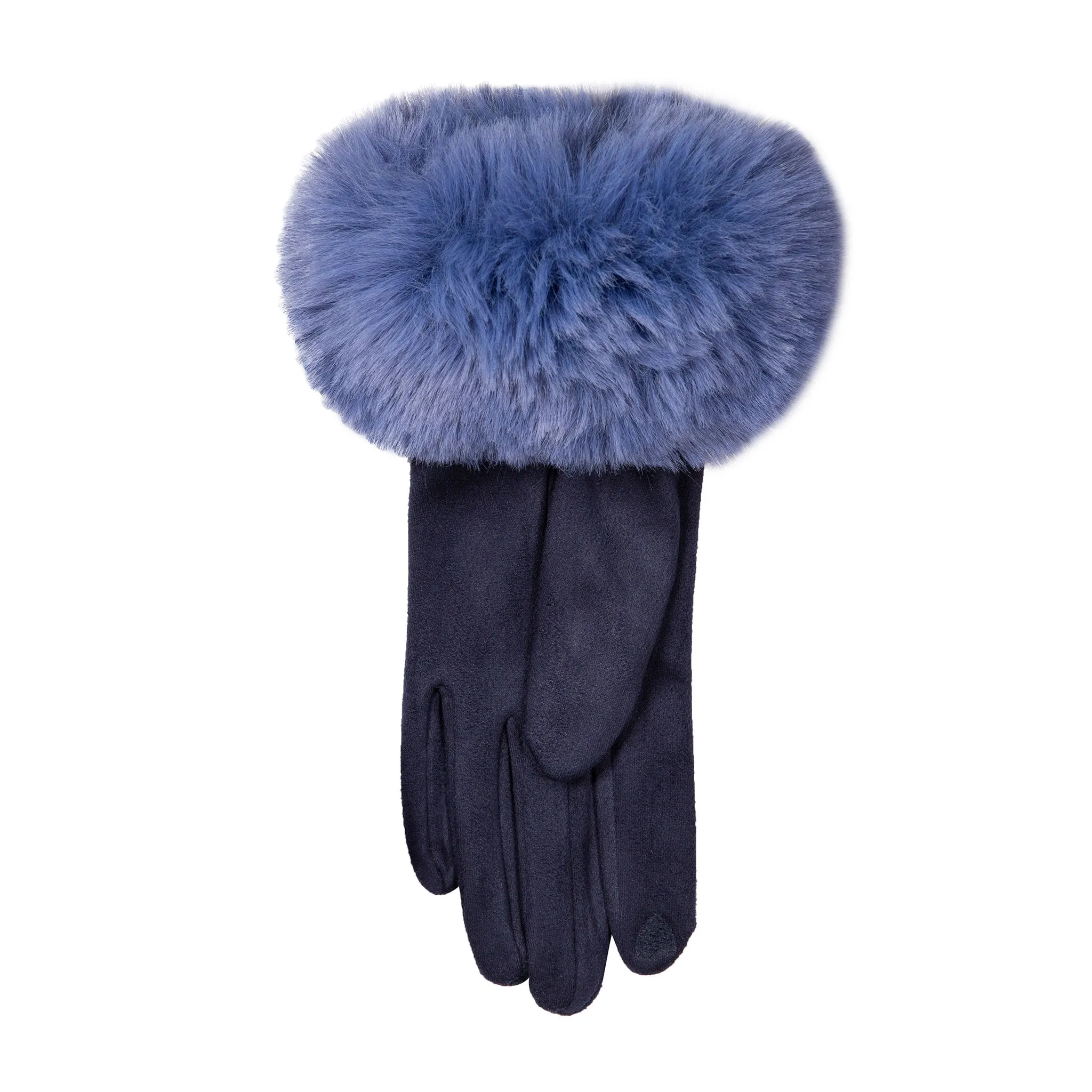 Women's Touchscreen Velour-Lined Faux Suede Gloves with Faux Fur Cuffs