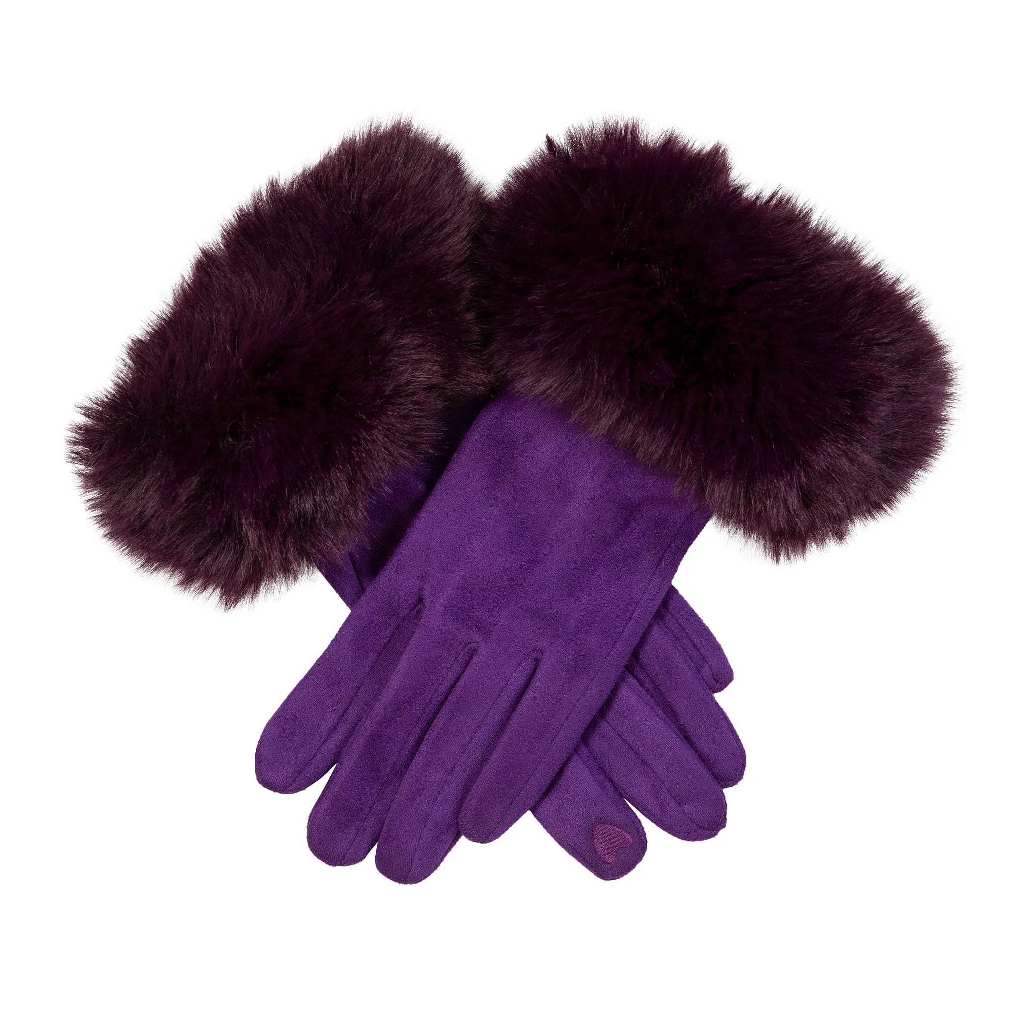 Women's Touchscreen Velour-Lined Faux Suede Gloves with Faux Fur Cuffs