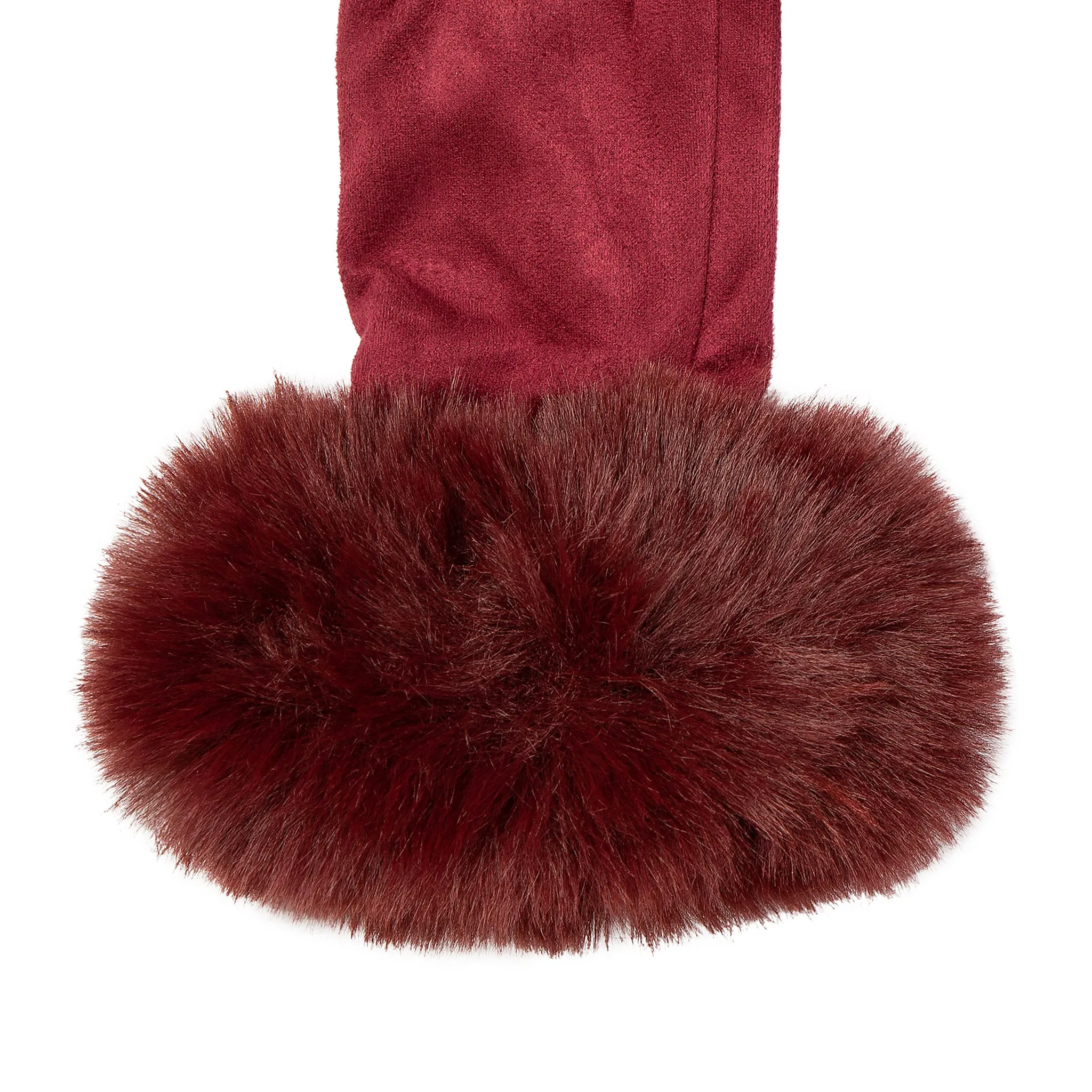 Women's Touchscreen Velour-Lined Faux Suede Gloves with Faux Fur Cuffs