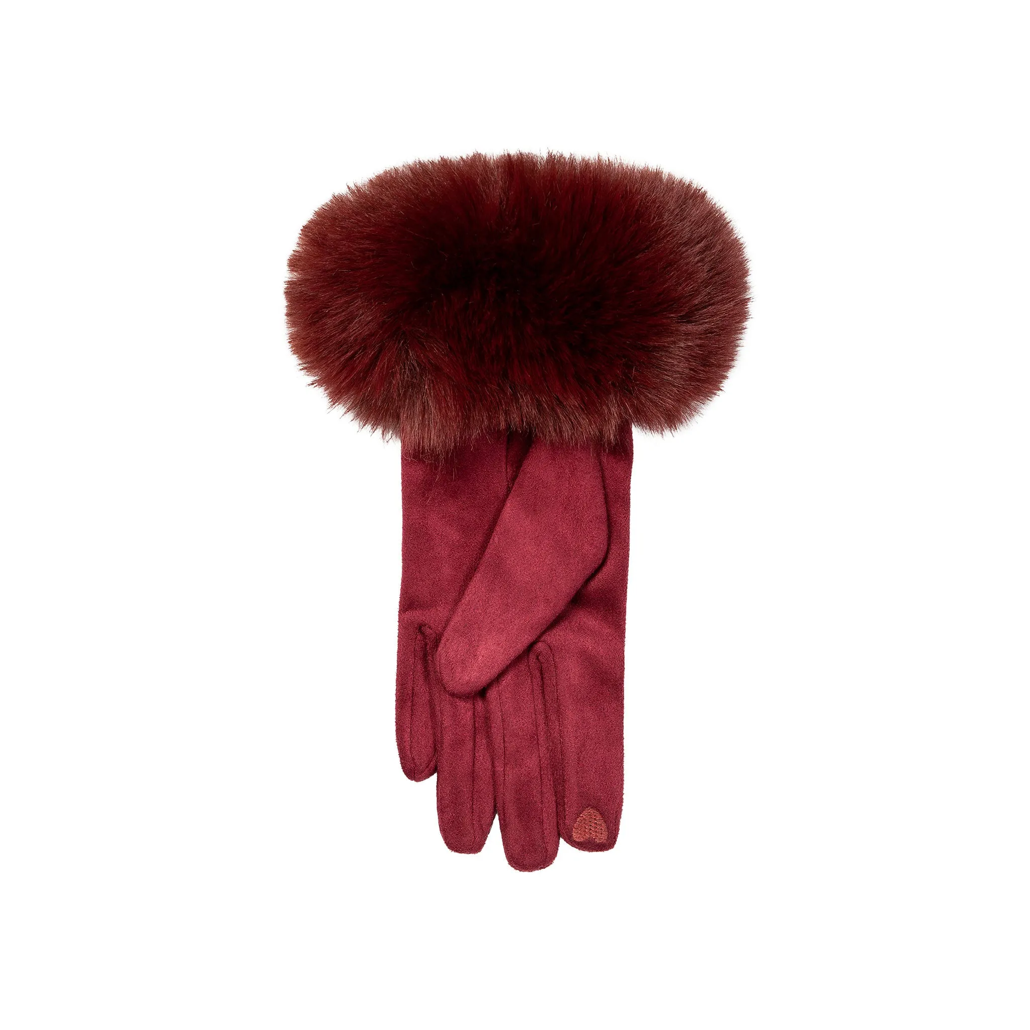 Women's Touchscreen Velour-Lined Faux Suede Gloves with Faux Fur Cuffs