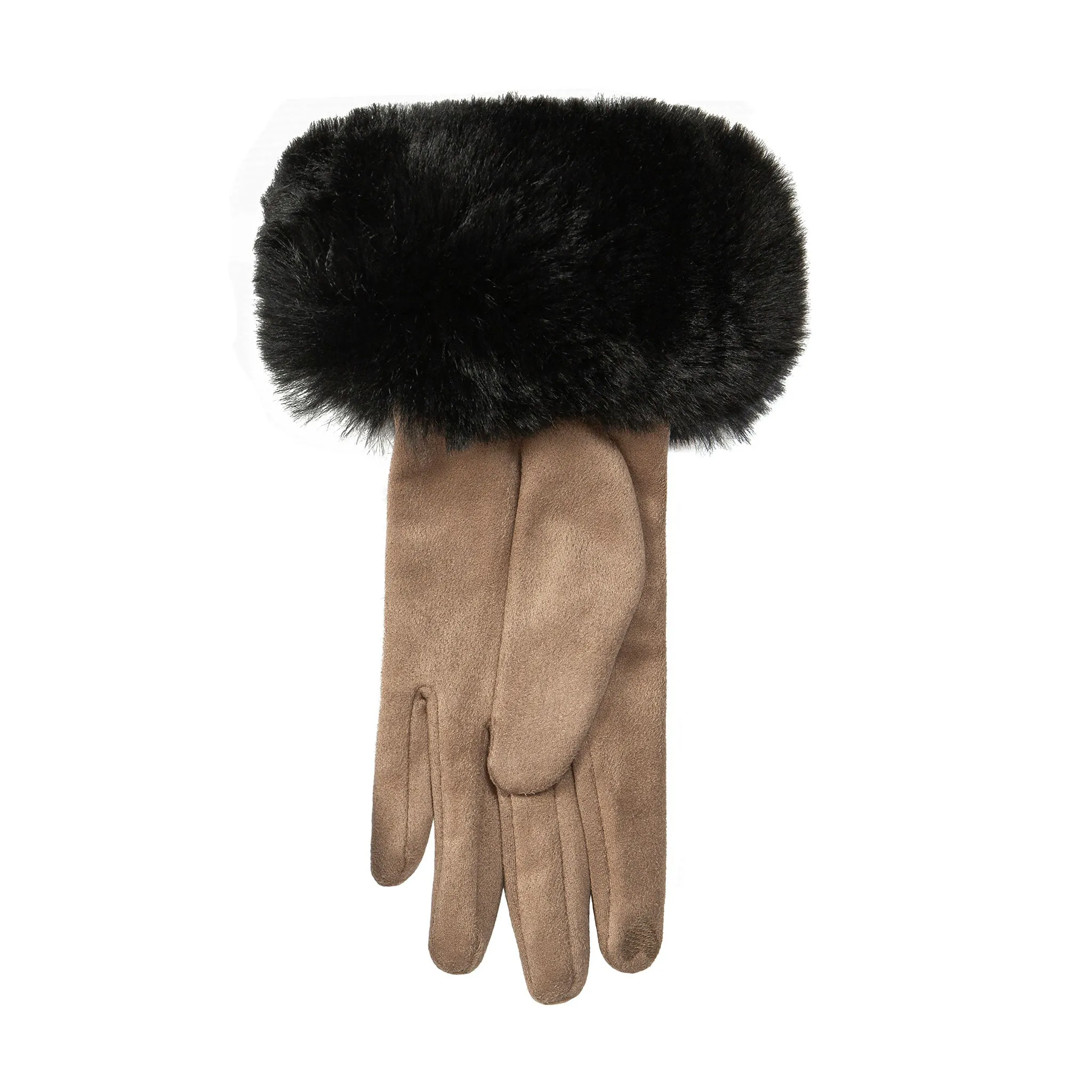 Women's Touchscreen Velour-Lined Faux Suede Gloves with Faux Fur Cuffs