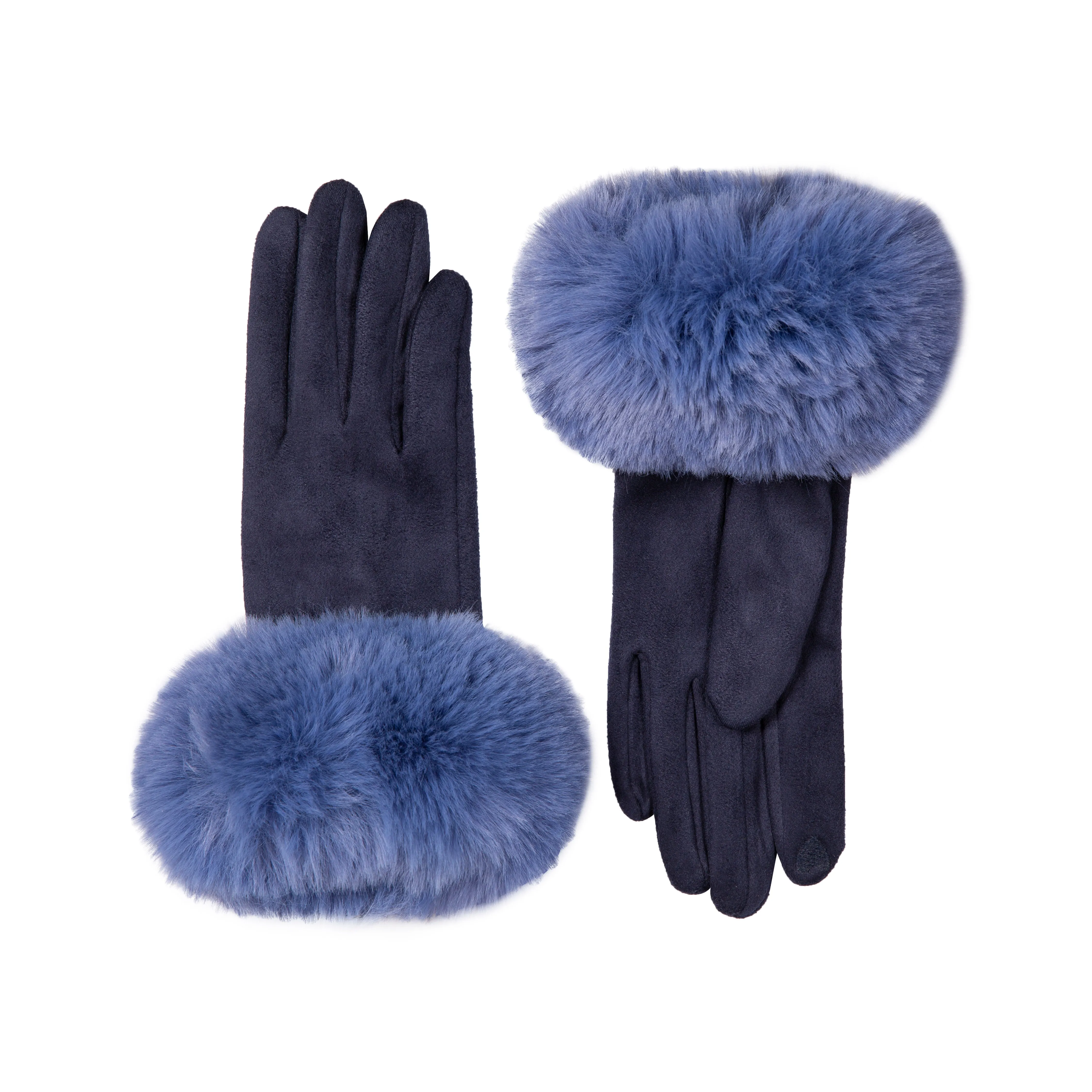 Women's Touchscreen Velour-Lined Faux Suede Gloves with Faux Fur Cuffs