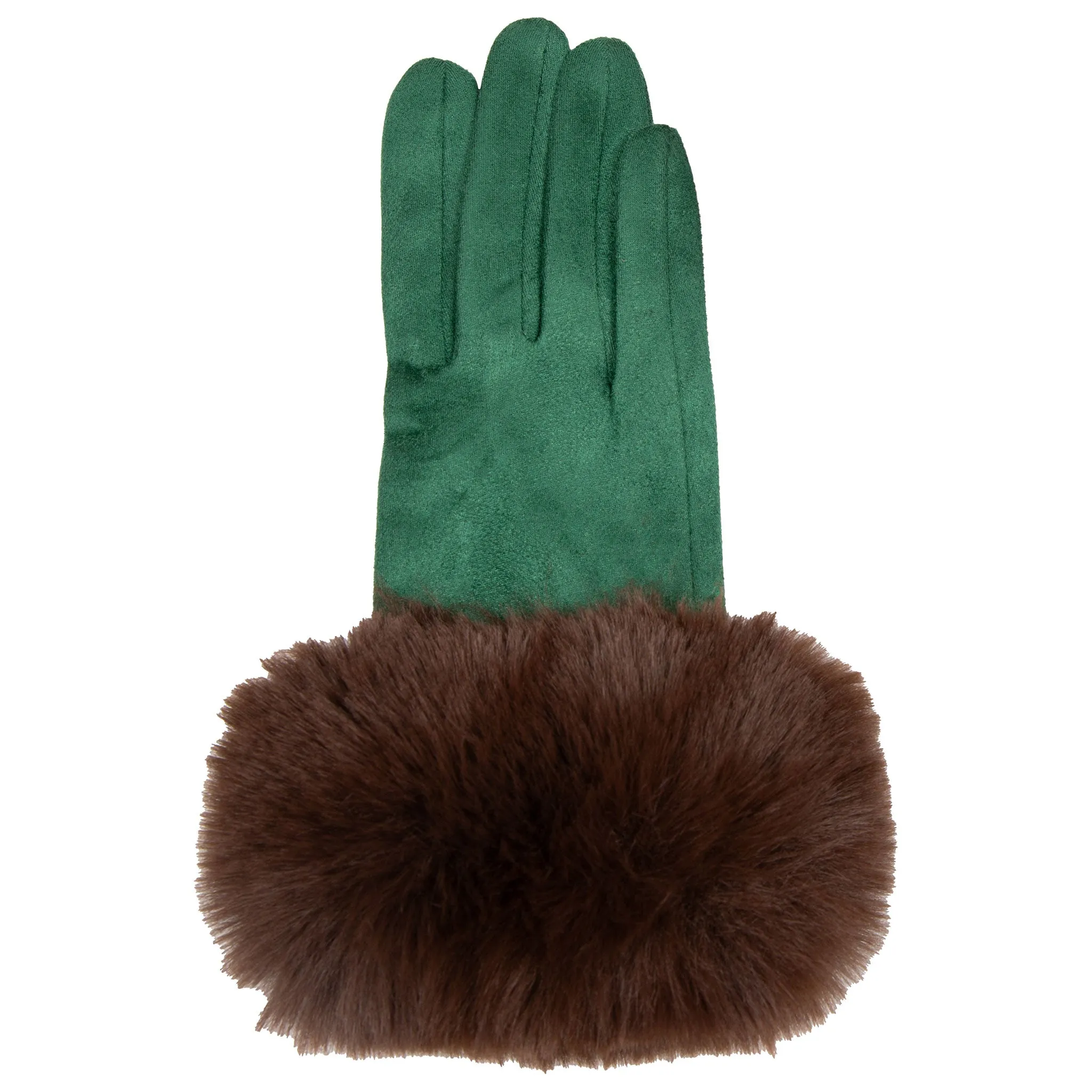 Women's Touchscreen Velour-Lined Faux Suede Gloves with Faux Fur Cuffs